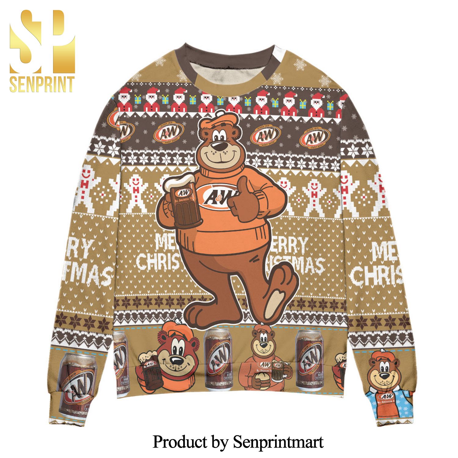 AAndW Root Beer Snowflake Pattern Knitted Ugly Christmas Sweater
