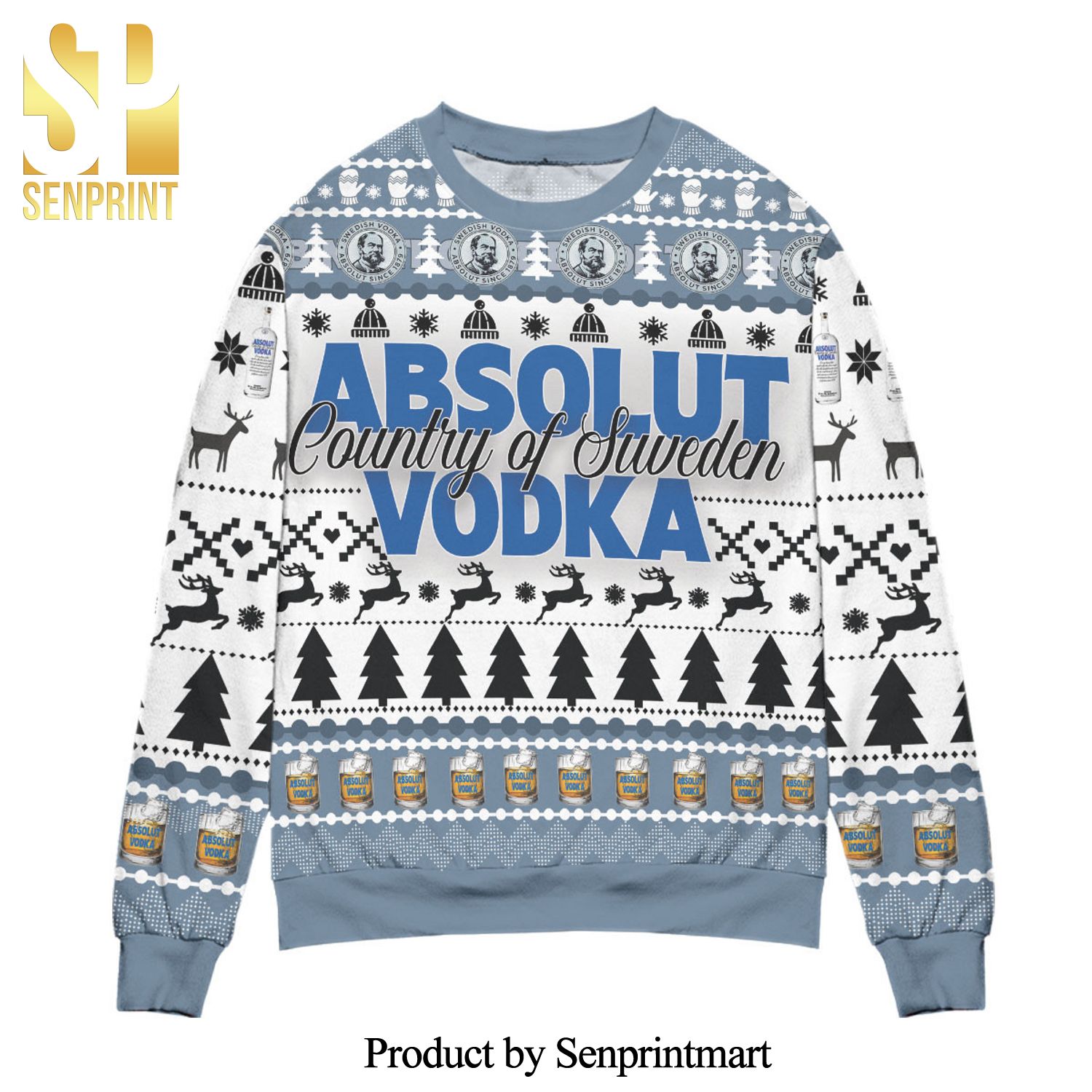 Absolut Vodka Country Of Sweden Vodka Pine Tree And Snowflake Knitted Ugly Christmas Sweater