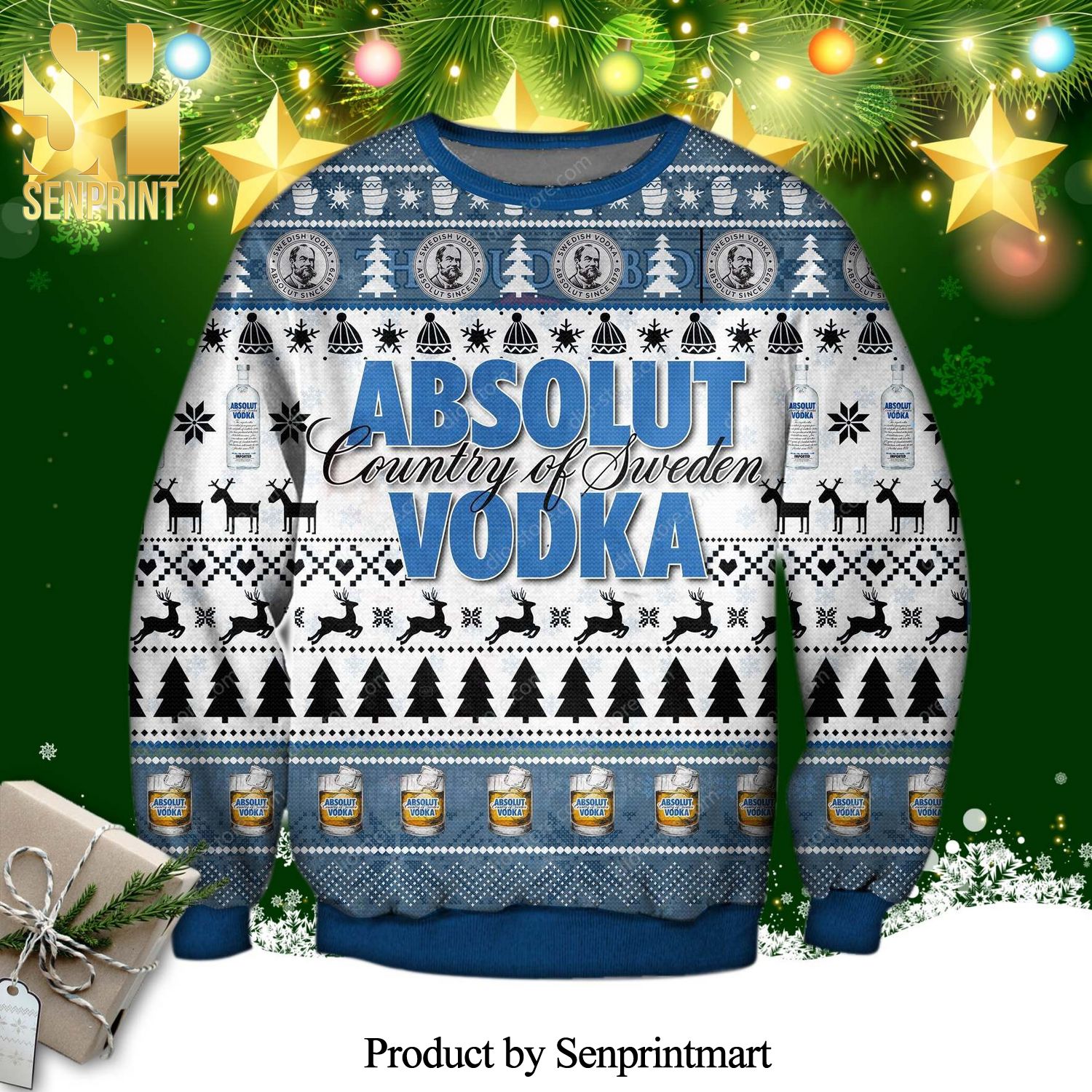 Absolut Vodka Reindeer Knitted Ugly Christmas Sweater