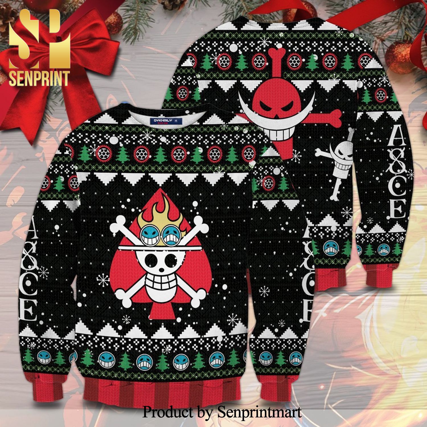 Ace Pirate One Piece Manga Anime Knitted Ugly Christmas Sweater