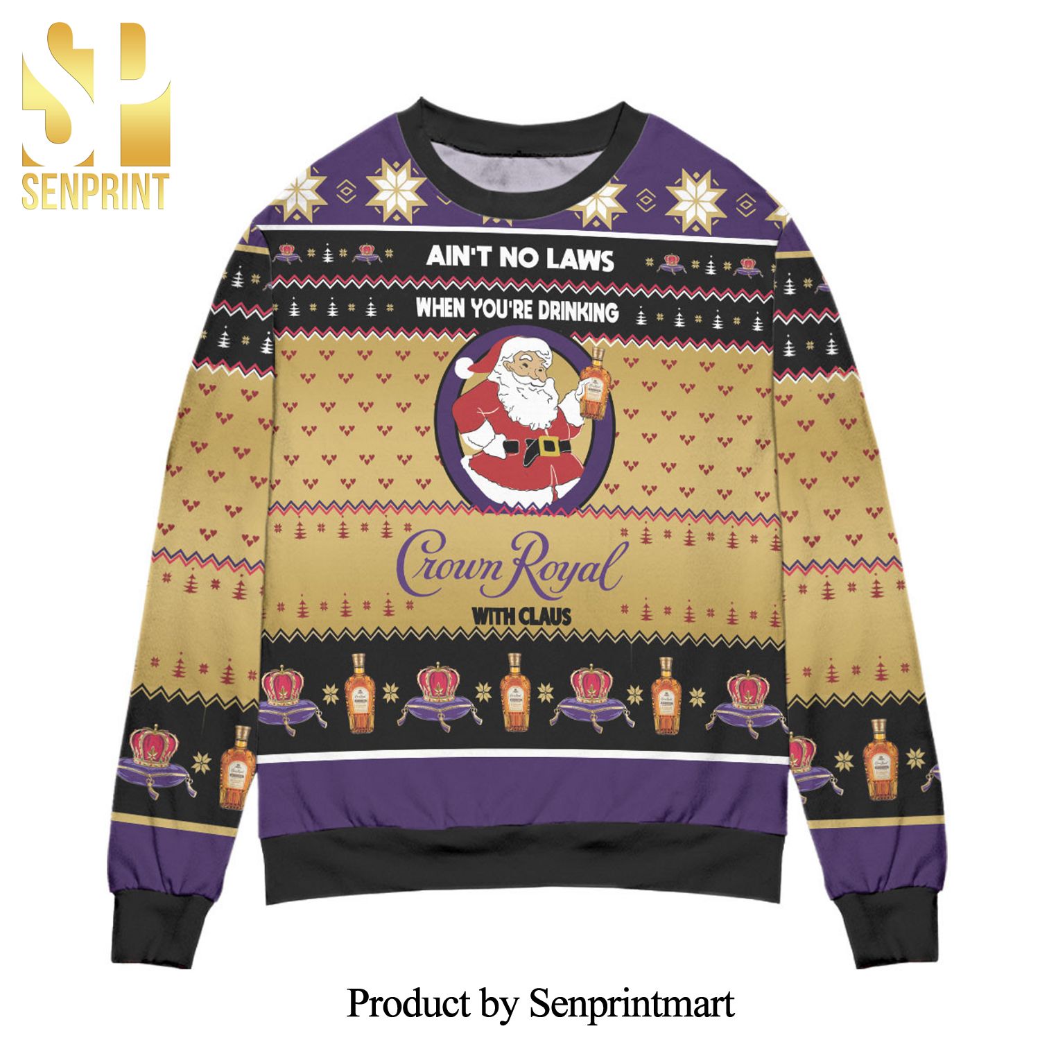 Ain’t No Laws When You’re Drinking Crown Royal With Claus Knitted Ugly Christmas Sweater – Yellow