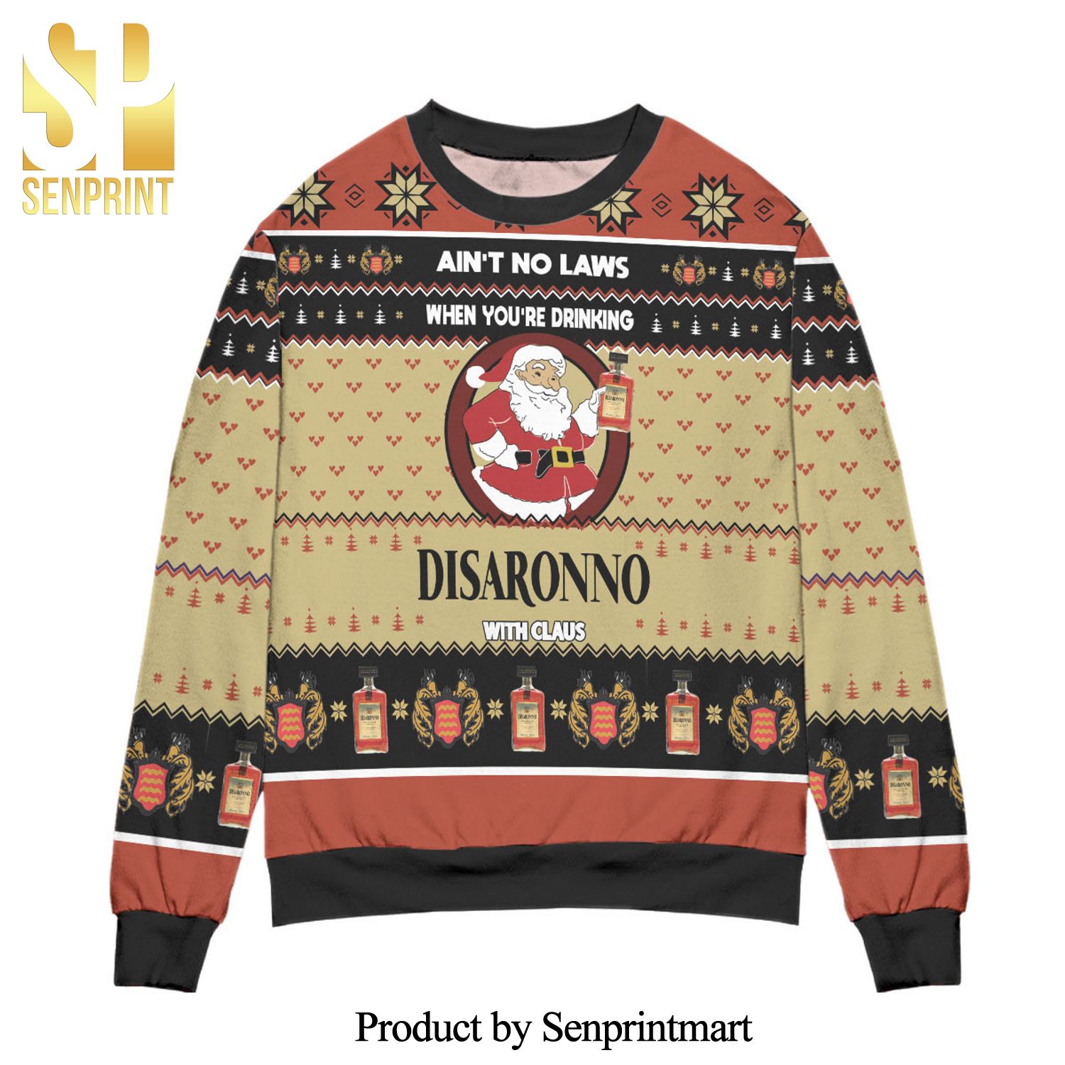 Ain’t No Laws When You’re Drinking Disaronno With Claus Knitted Ugly Christmas Sweater