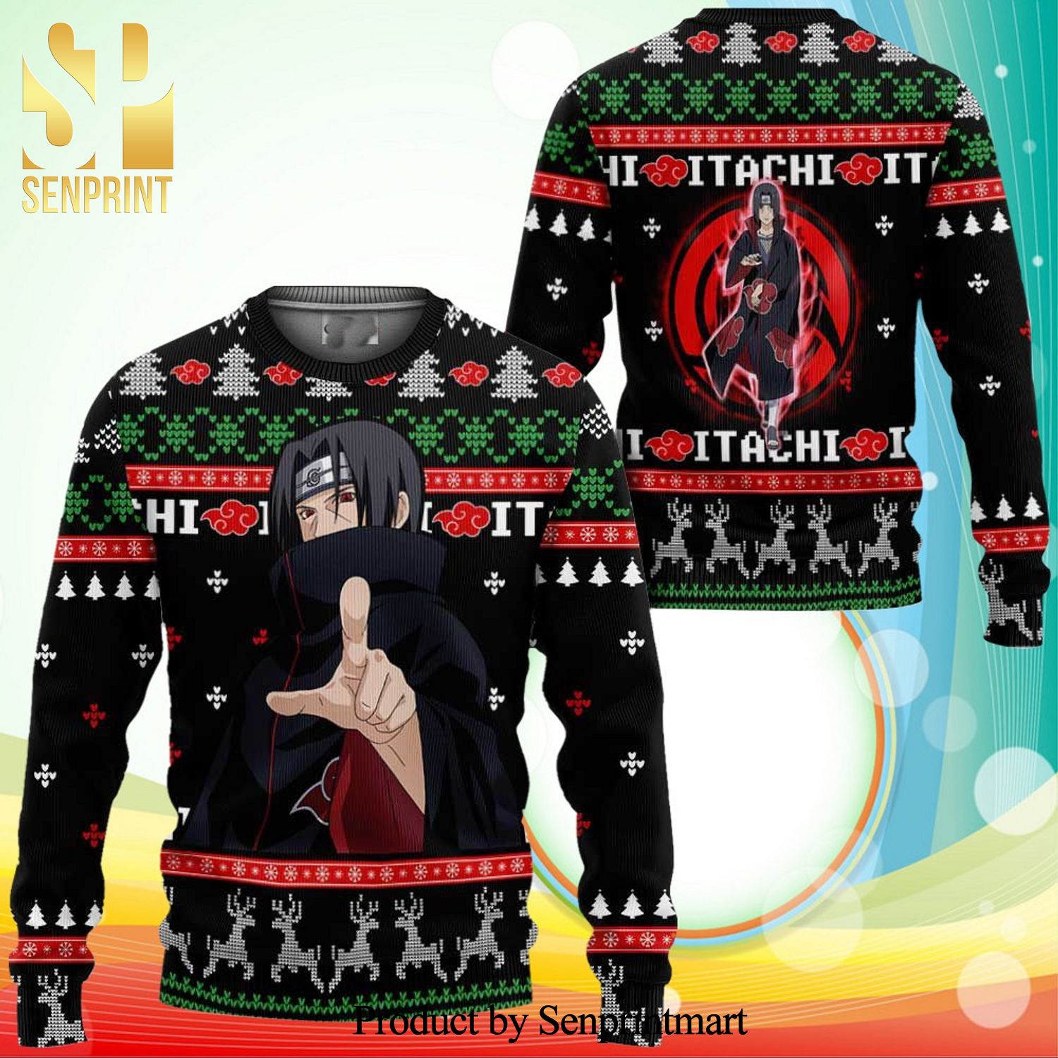 Akatsuki Itachi Naruto Anime Knitted Ugly Christmas Sweater