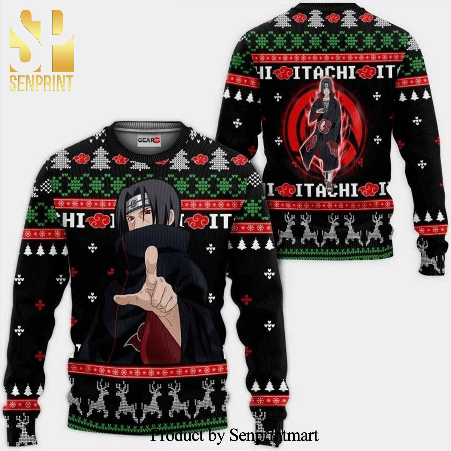 Akatsuki Itachi Naruto Shippuden Manga Anime Knitted Ugly Christmas Sweater