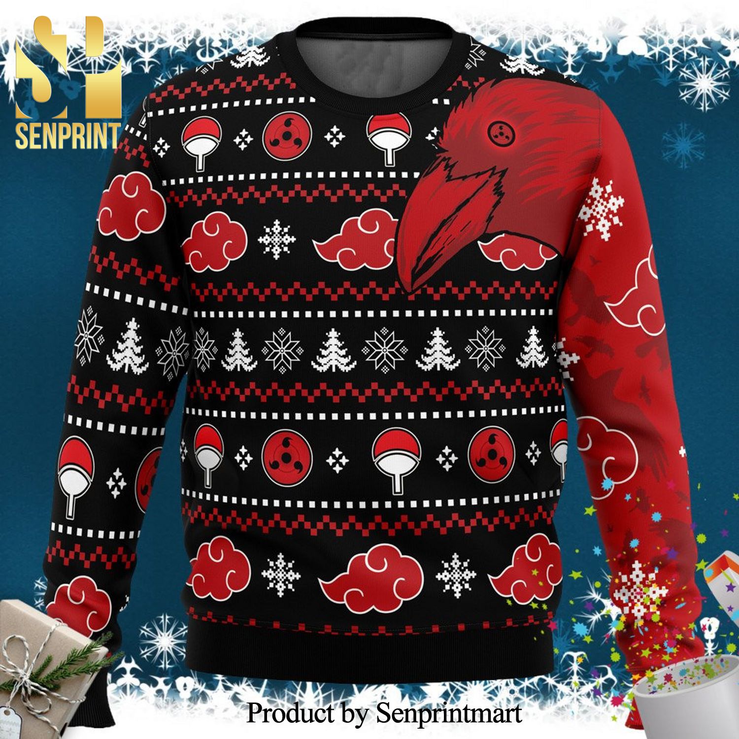 Akatsuki Itachi Symbolic Crows Naruto Shippuden Manga Anime Knitted Ugly Christmas Sweater