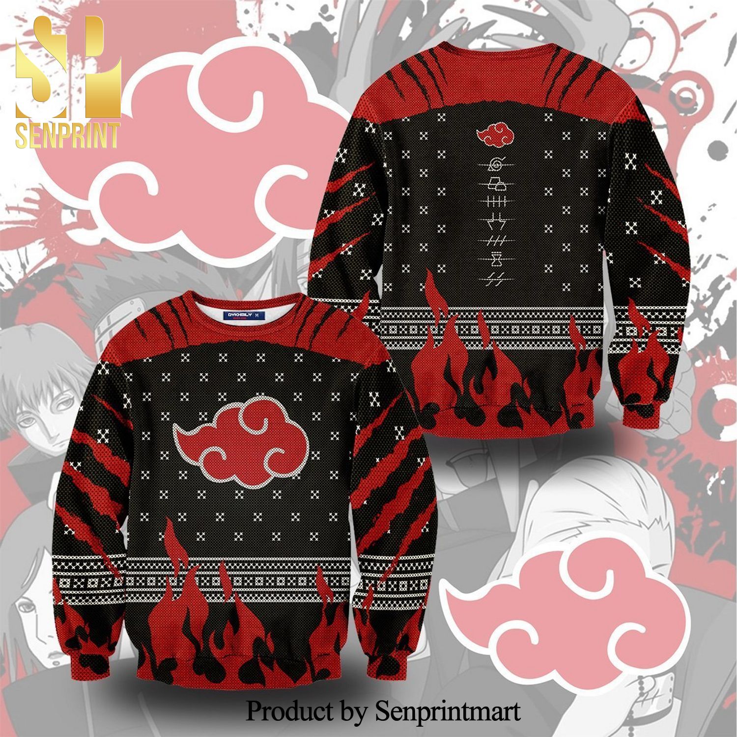 Akatsuki Pride Naruto Snowflake Manga Anime Knitted Ugly Christmas Sweater