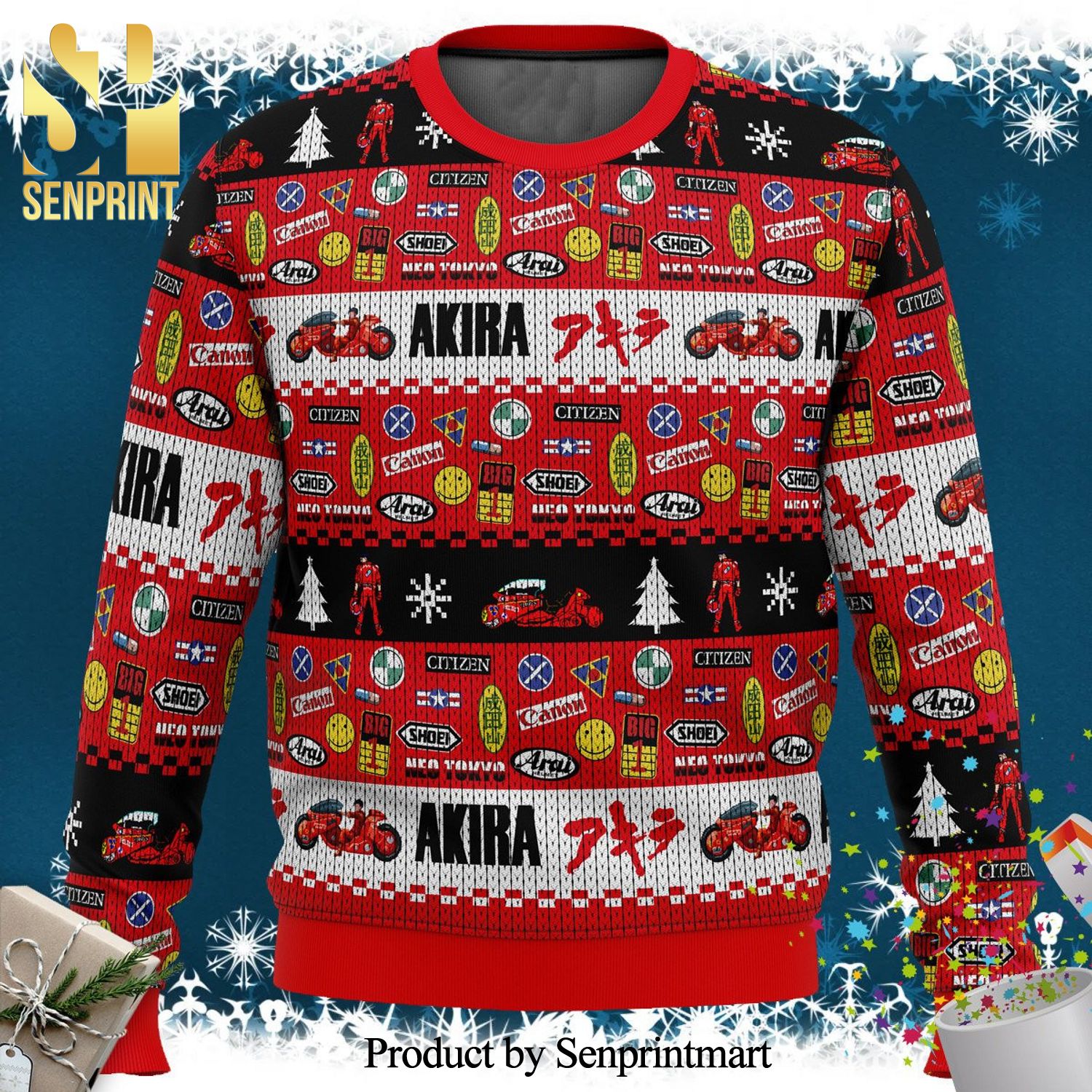 Akira Bike Decals Knitted Ugly Christmas Sweater