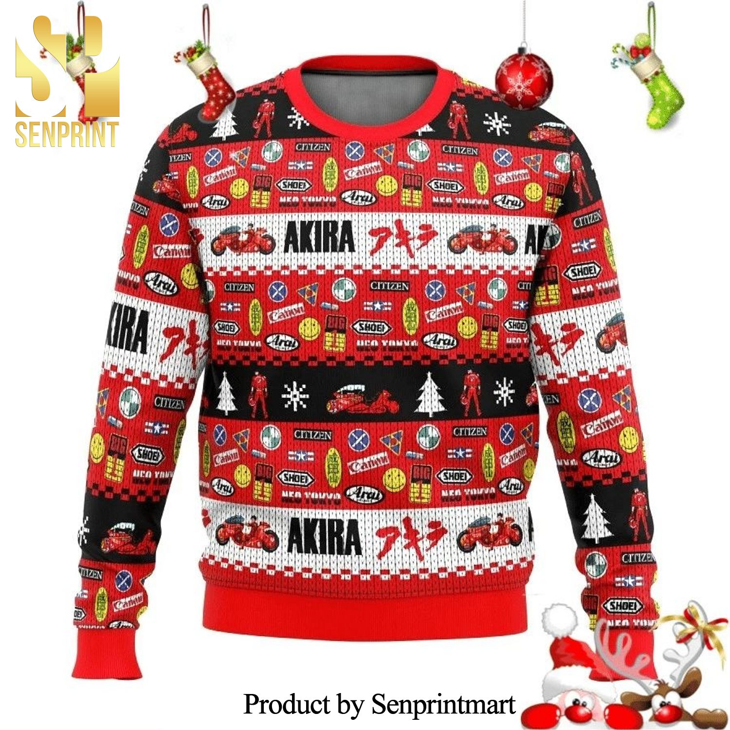 Akira Shotaro Kaneda Bike Manga Anime Knitted Ugly Christmas Sweater