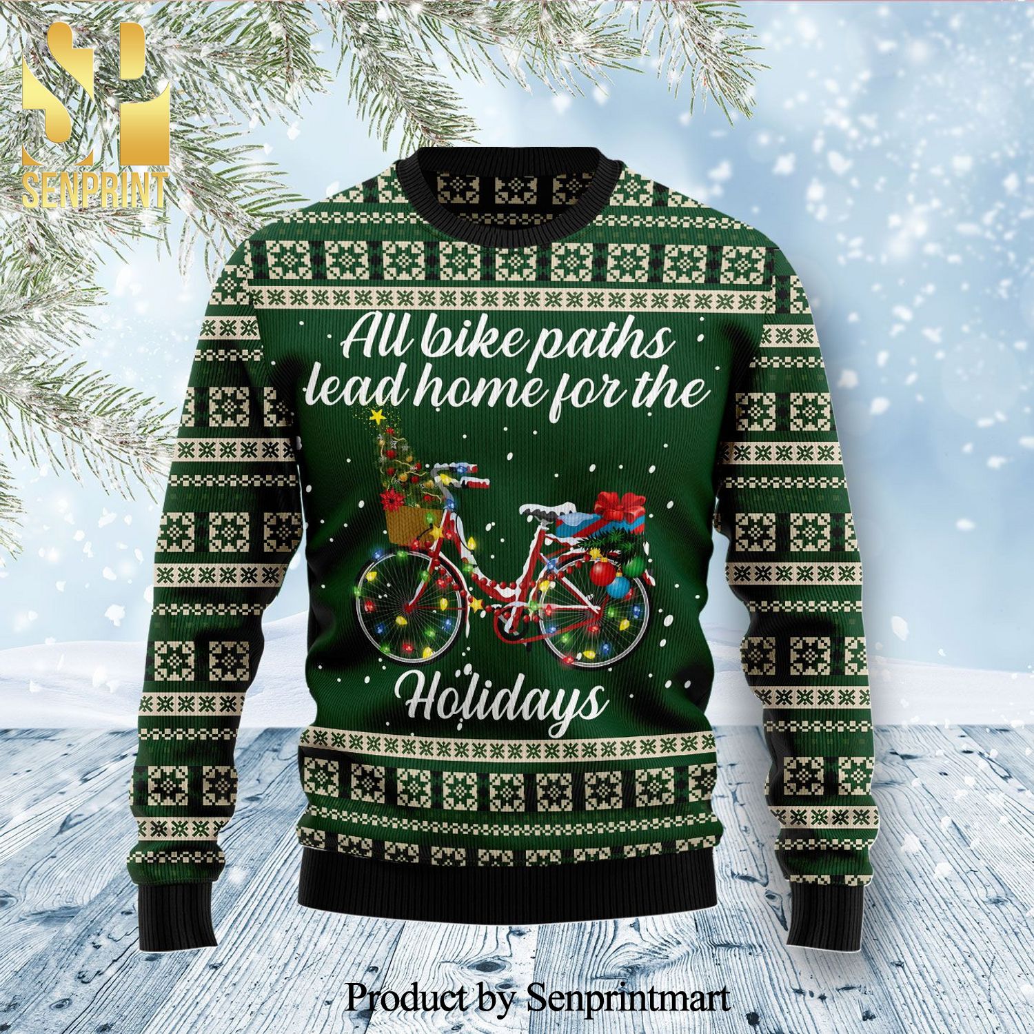 All Bike Paths Lead Home For The Holiday Knitted Ugly Christmas Sweater