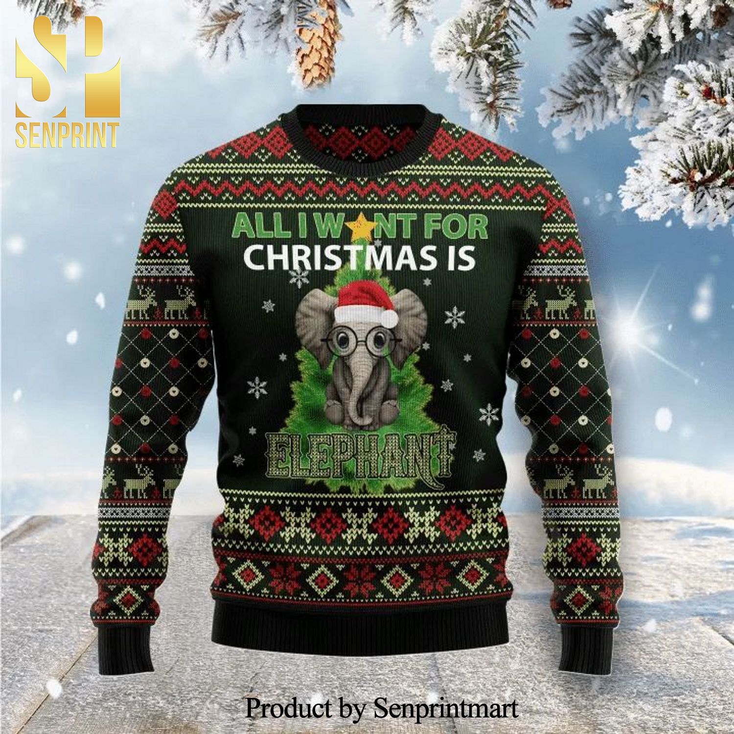 All I Want For Christmas Is Elephant Knitted Ugly Christmas Sweater