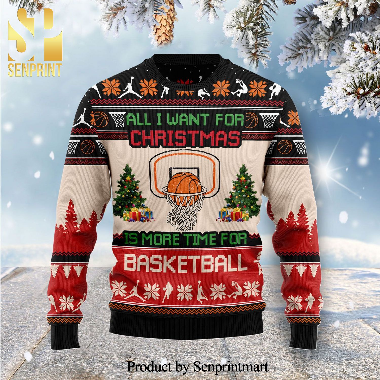 All I Want For Christmas Is More Time For Basketball Knitted Ugly Christmas Sweater