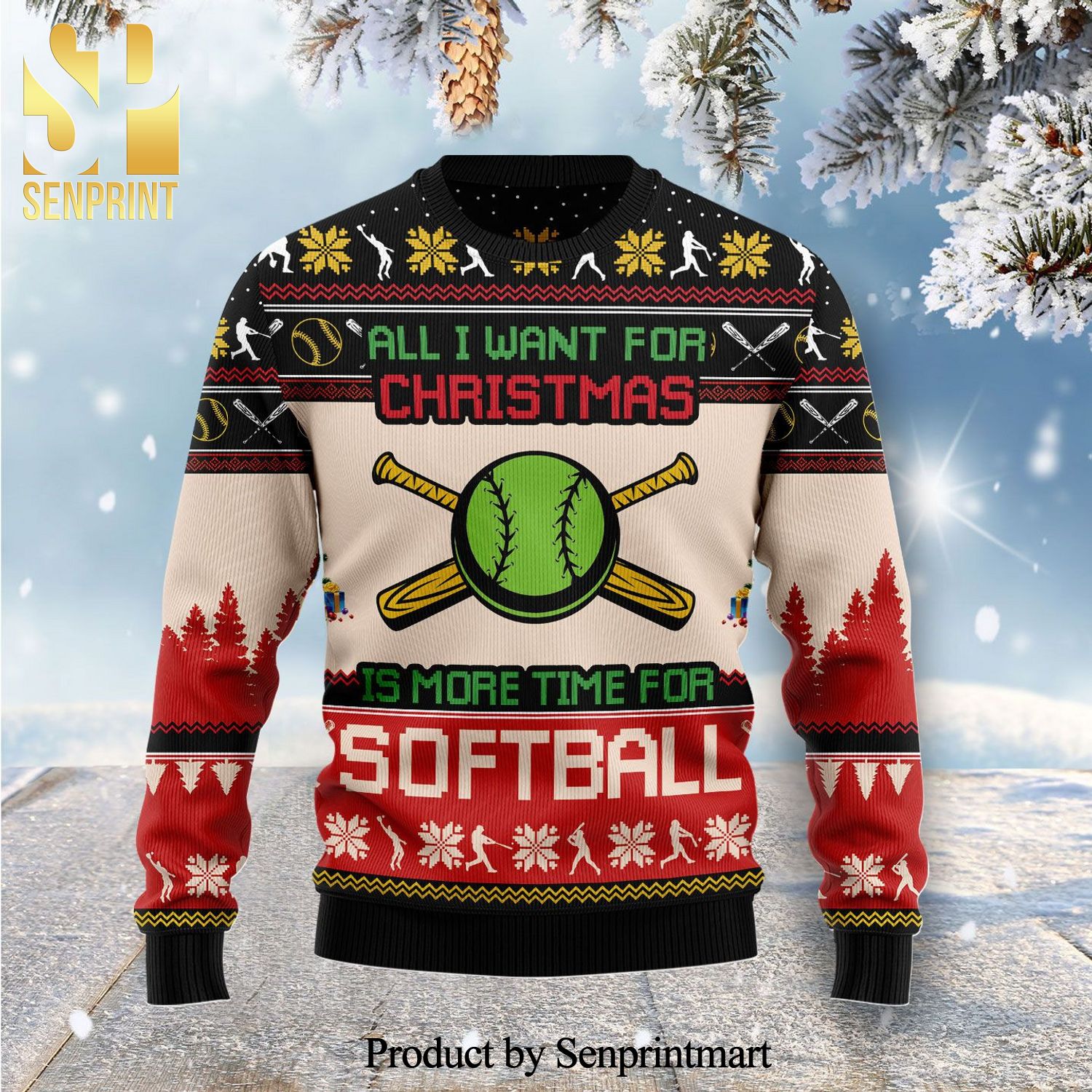 All I Want For Christmas Is More Time For Softball Knitted Ugly Christmas Sweater