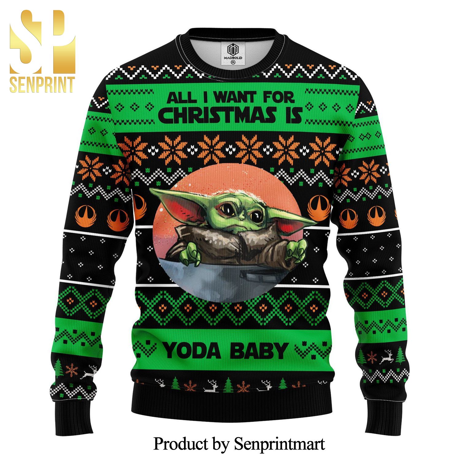 All I Want For Christmas Is Yoda Baby Star Wars Knitted Ugly Christmas Sweater