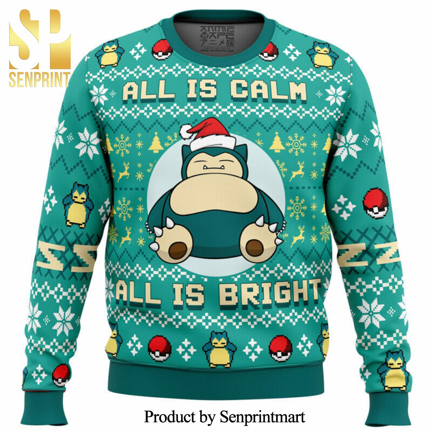 All Is Calm All Bright Snorlax Pokemon Manga Anime Knitted Ugly Christmas Sweater