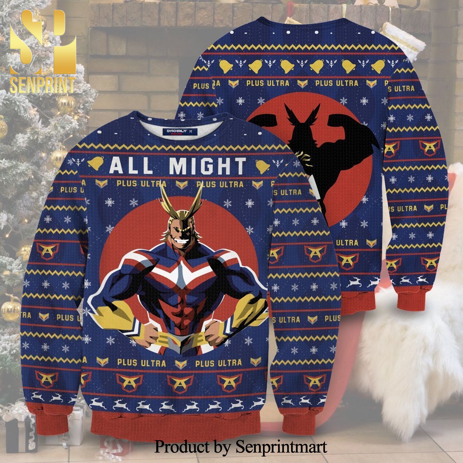 All Might My Hero Academia Plus Ultra Manga Anime Knitted Ugly Christmas Sweater