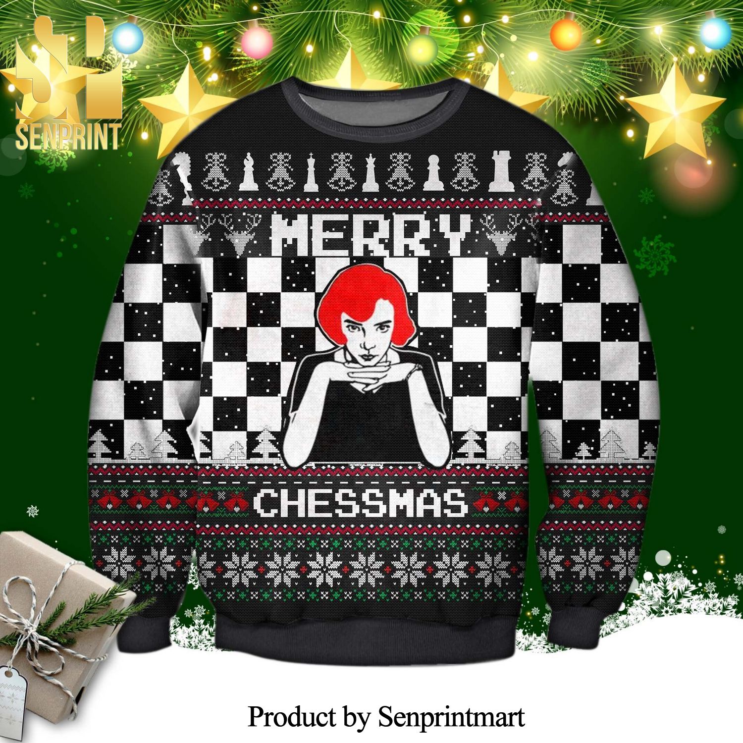 Anya Taylor-Joy The Queen’s Gambit Merry Chessmas Knitted Ugly Christmas Sweater