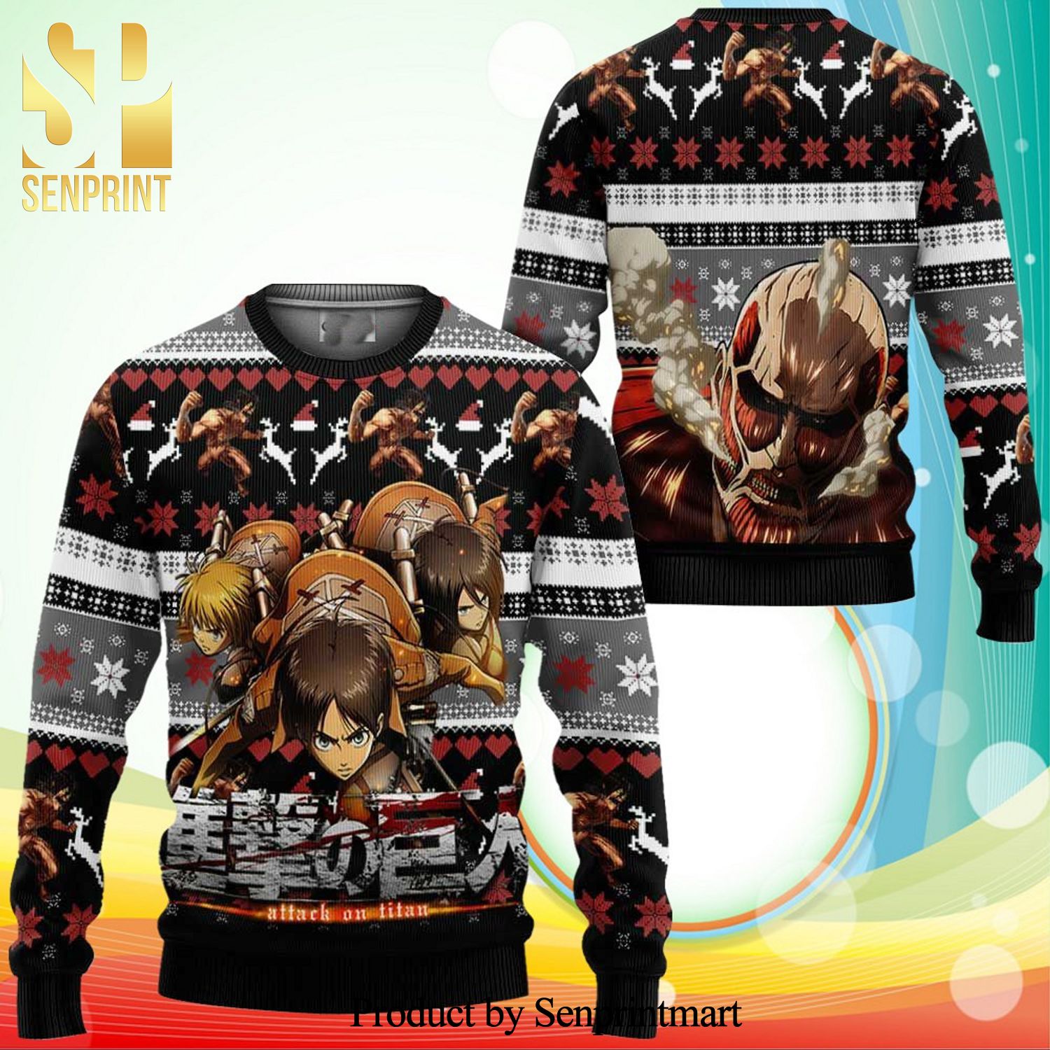 Aot Squad Attack On Titan Manga Anime Knitted Ugly Christmas Sweater