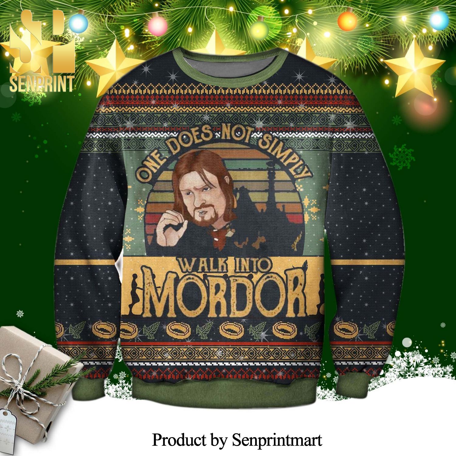 Aragorn The Lord of the Rings One Does Not Simply Walk Into Mordor Knitted Ugly Christmas Sweater