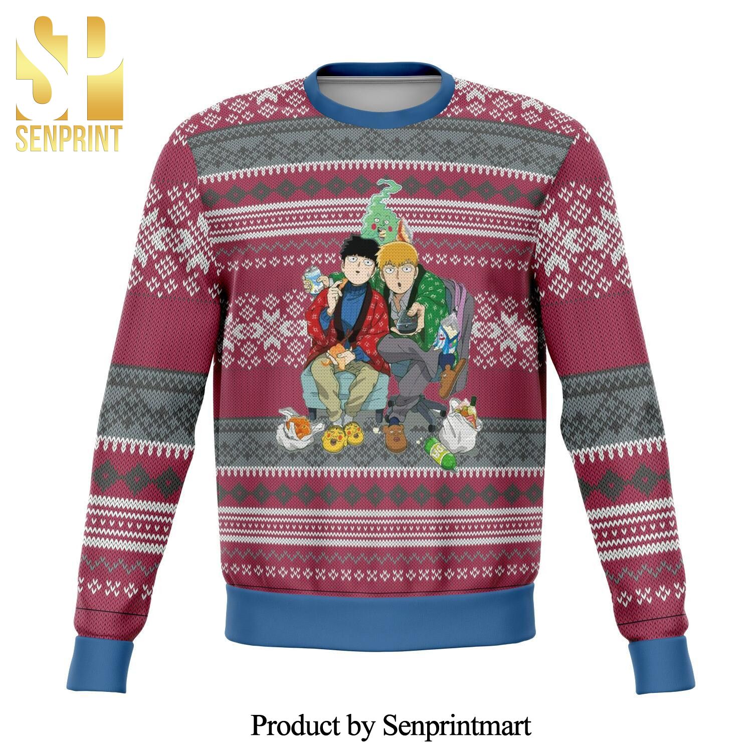 Arataka Reigen Shigeo Kageyama Mob Psycho 100 Knitted Ugly Christmas Sweater