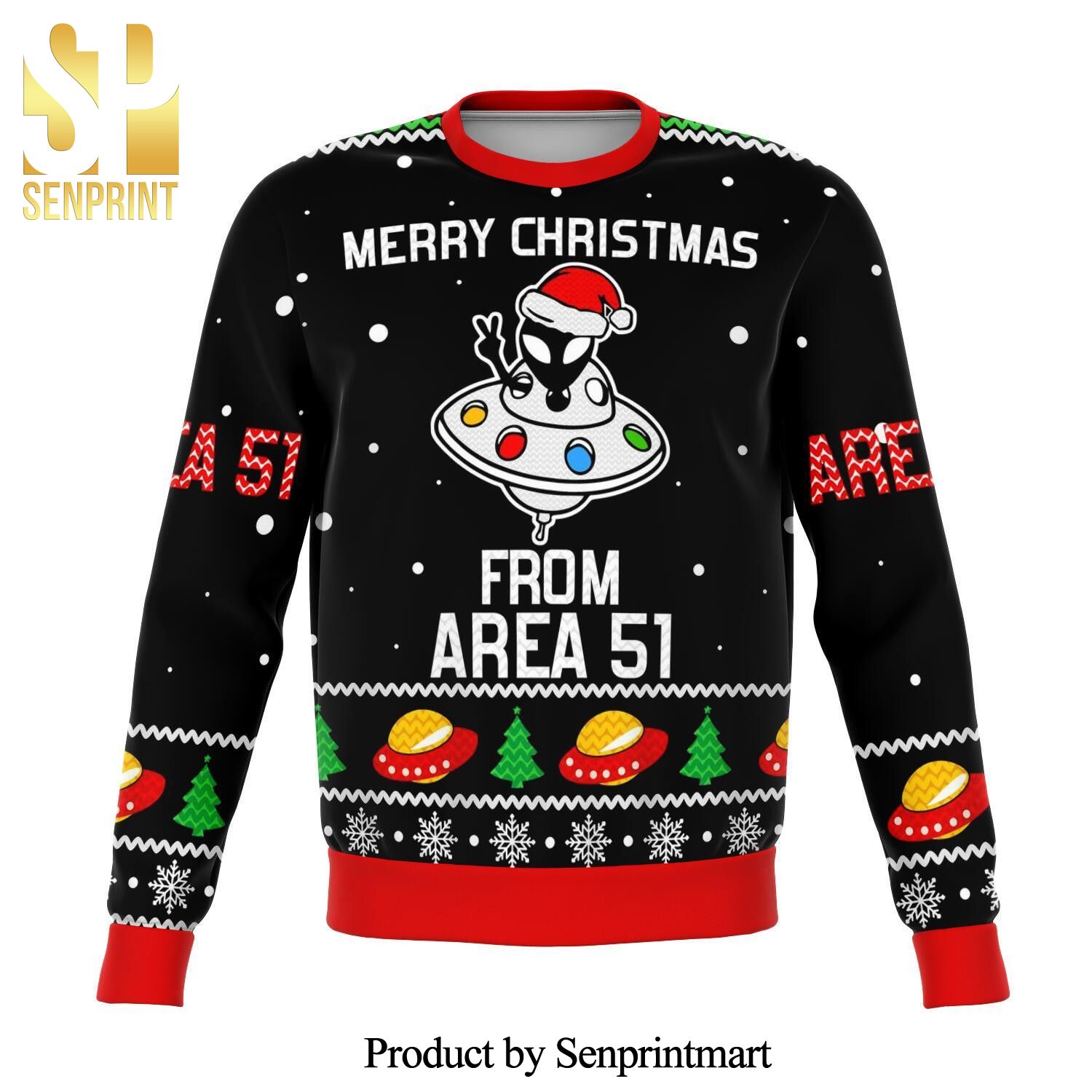 Area 51 Aliens Merry Xmas Premium Knitted Ugly Christmas Sweater