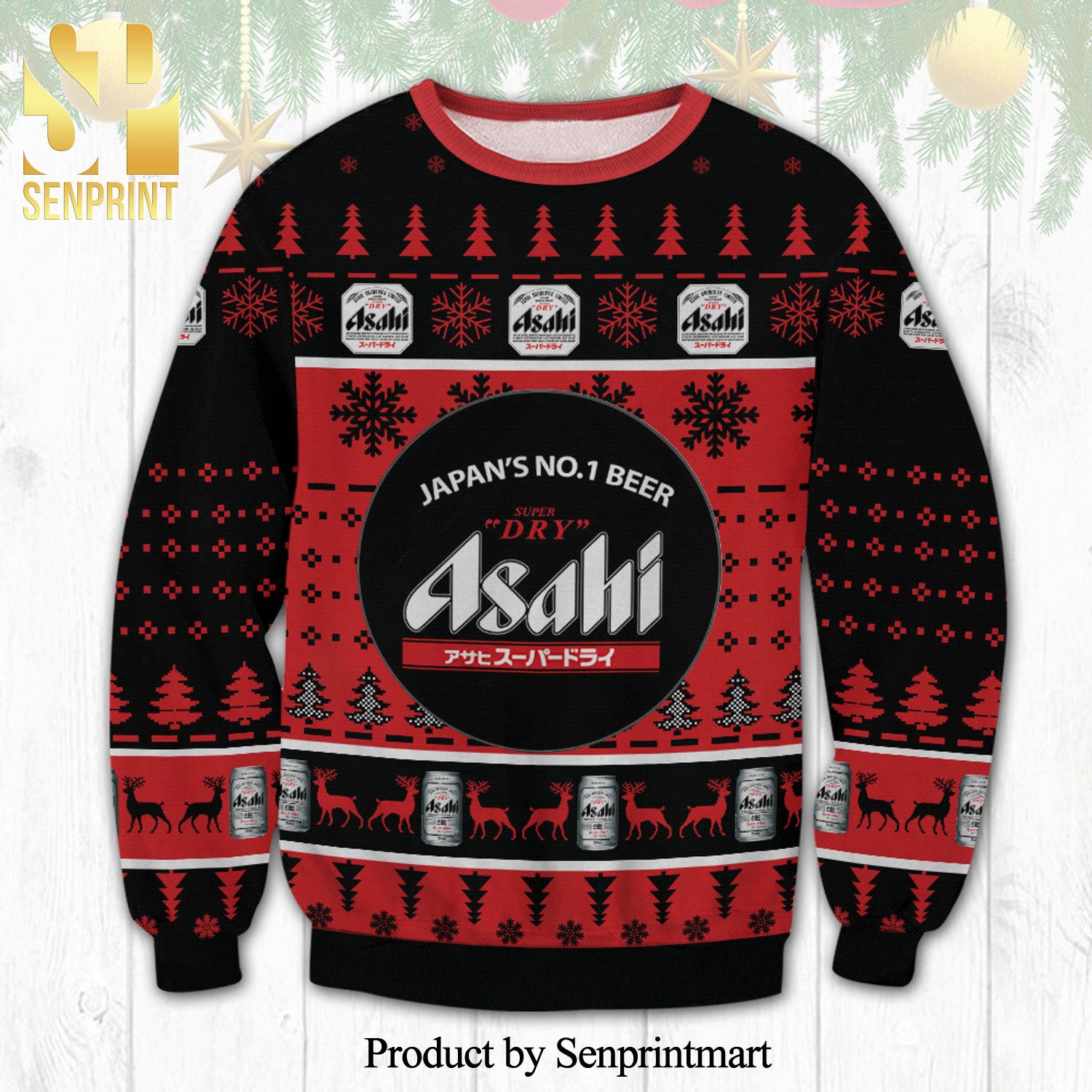 Asahi Breweries Super Dry Beer Knitted Ugly Christmas Sweater