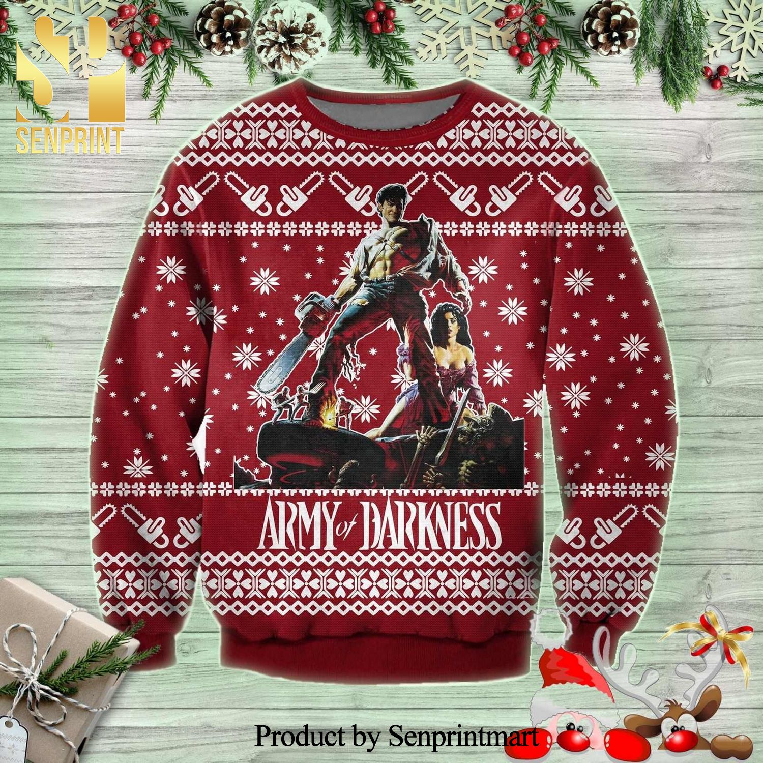 Ash Williams Sheila Army Of Darkness Poster Knitted Ugly Christmas Sweater