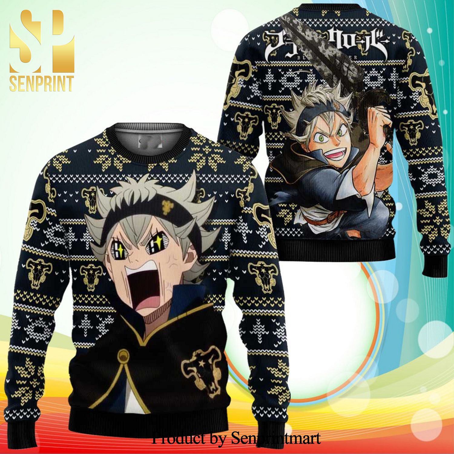 Asta Anime Black Clover Knitted Ugly Christmas Sweater