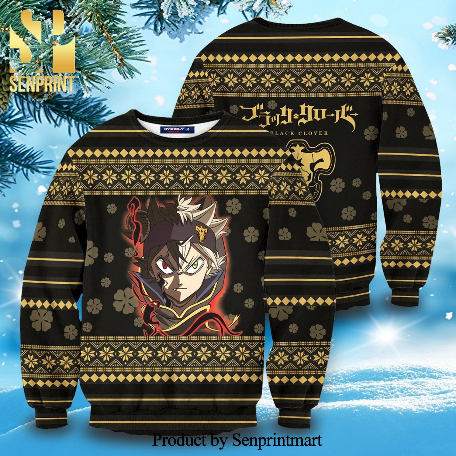 Asta Black Clover Black Bull Logo Manga Anime Knitted Ugly Christmas Sweater