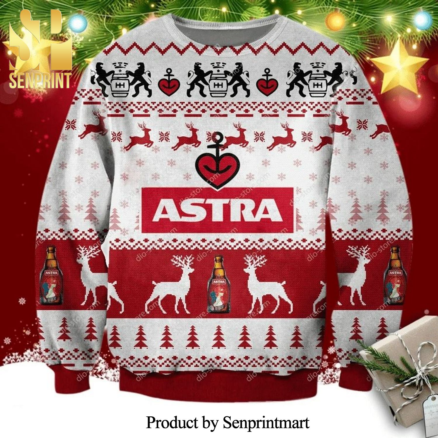 Astra Beer Knitted Ugly Christmas Sweater – White