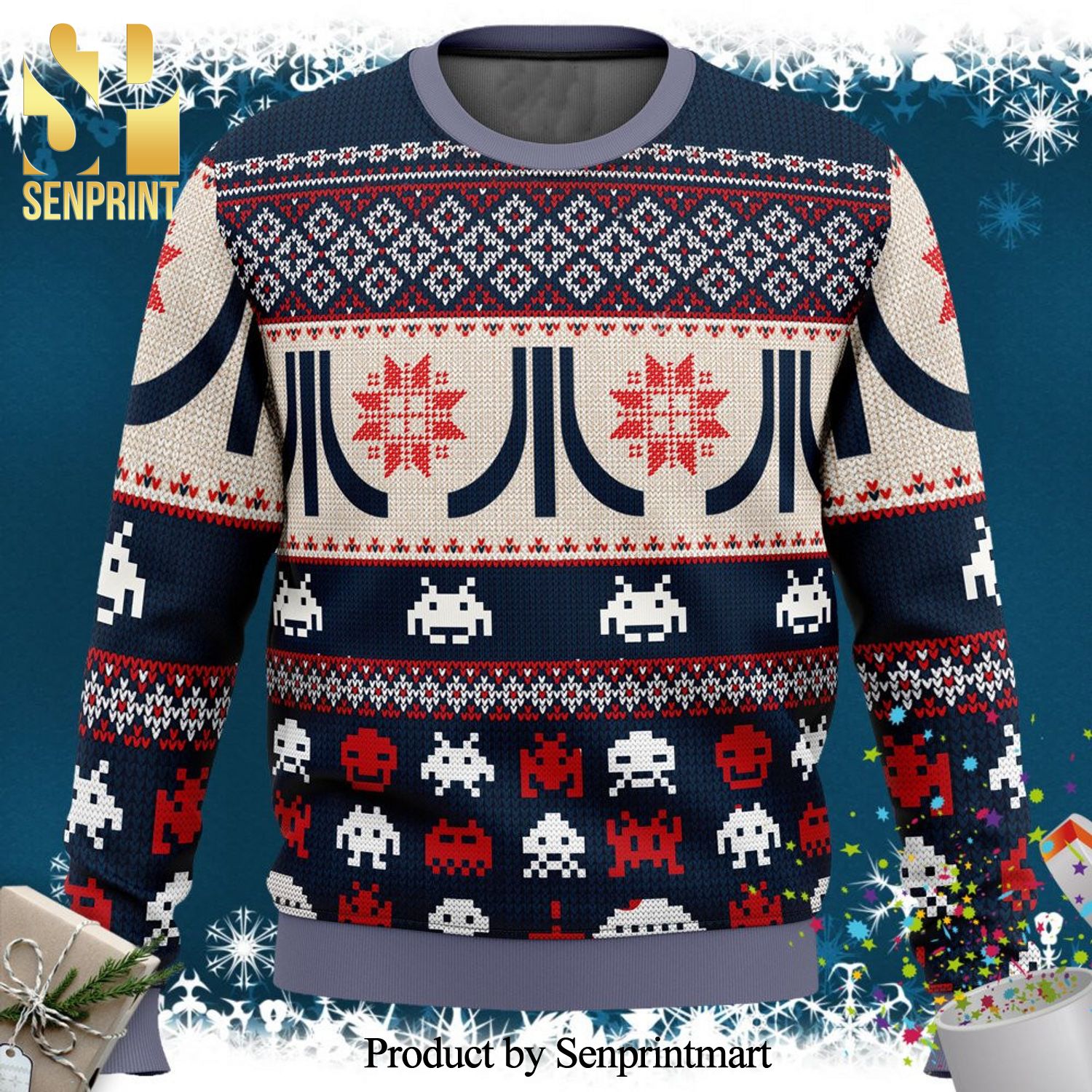 Atari Classic Game Knitted Ugly Christmas Sweater