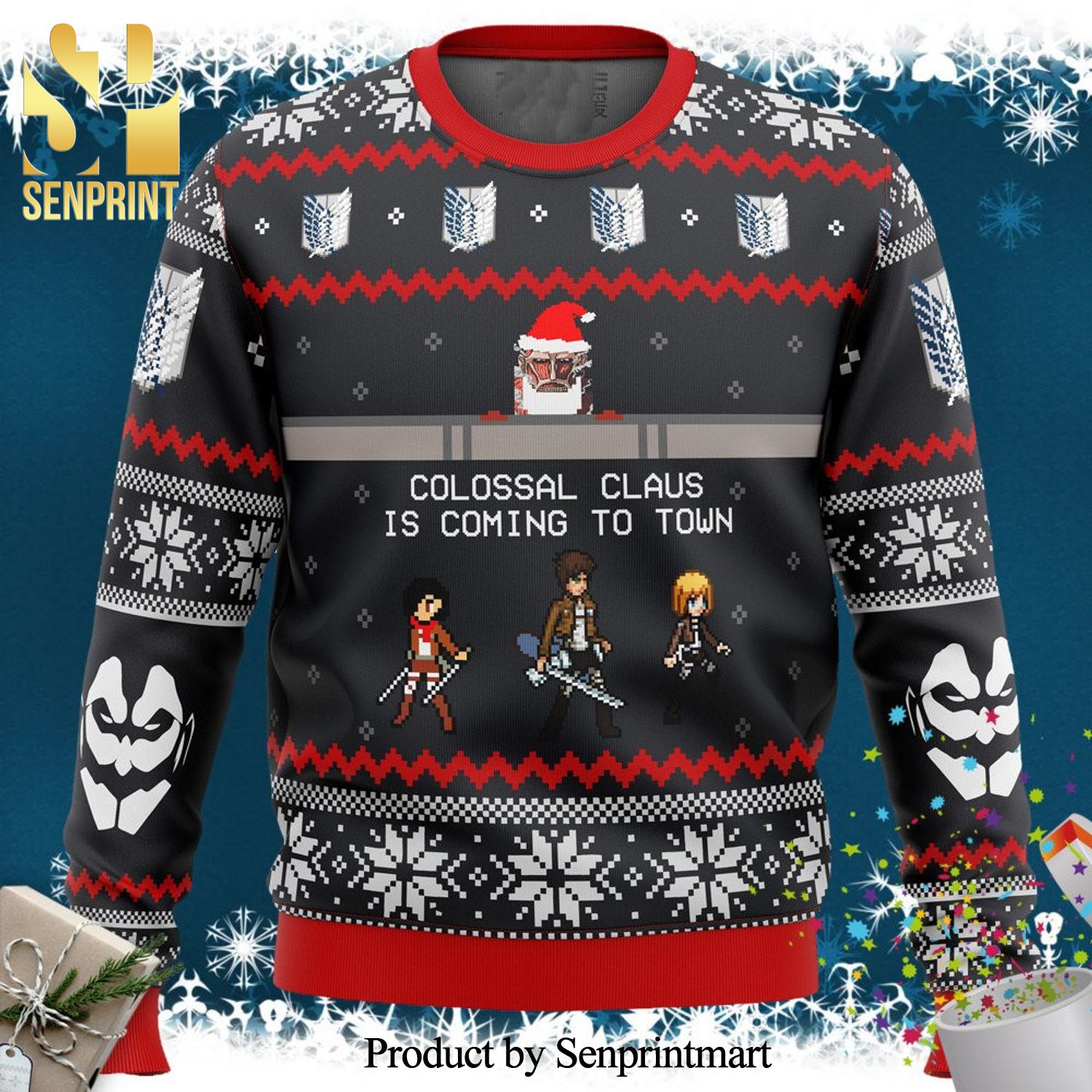 Attack on Titan Colossal Claus Manga Anime Wool Knitted Ugly Christmas Sweater