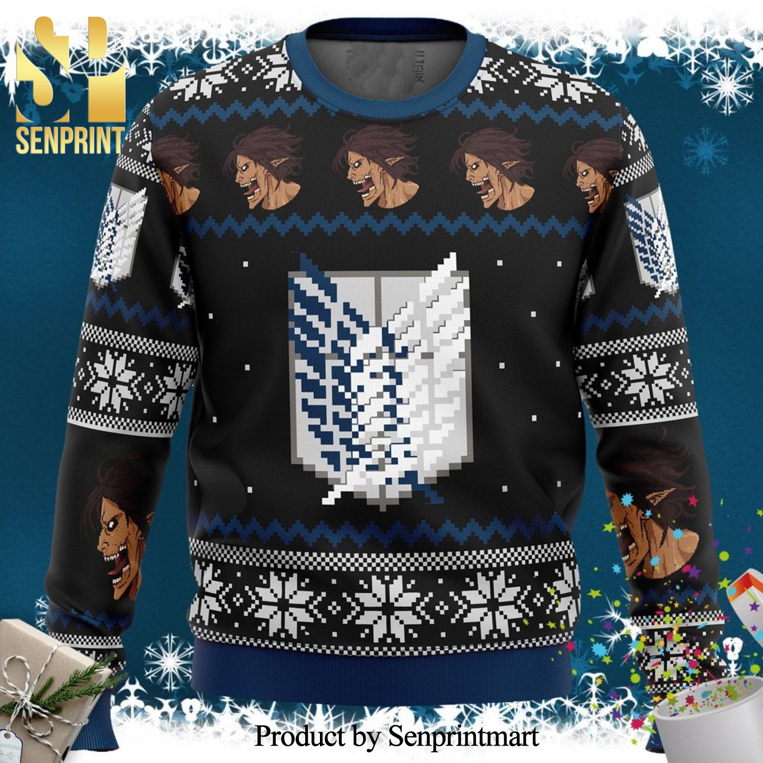 Attack on Titan Survery Corps Manga Anime Knitted Ugly Christmas Sweater