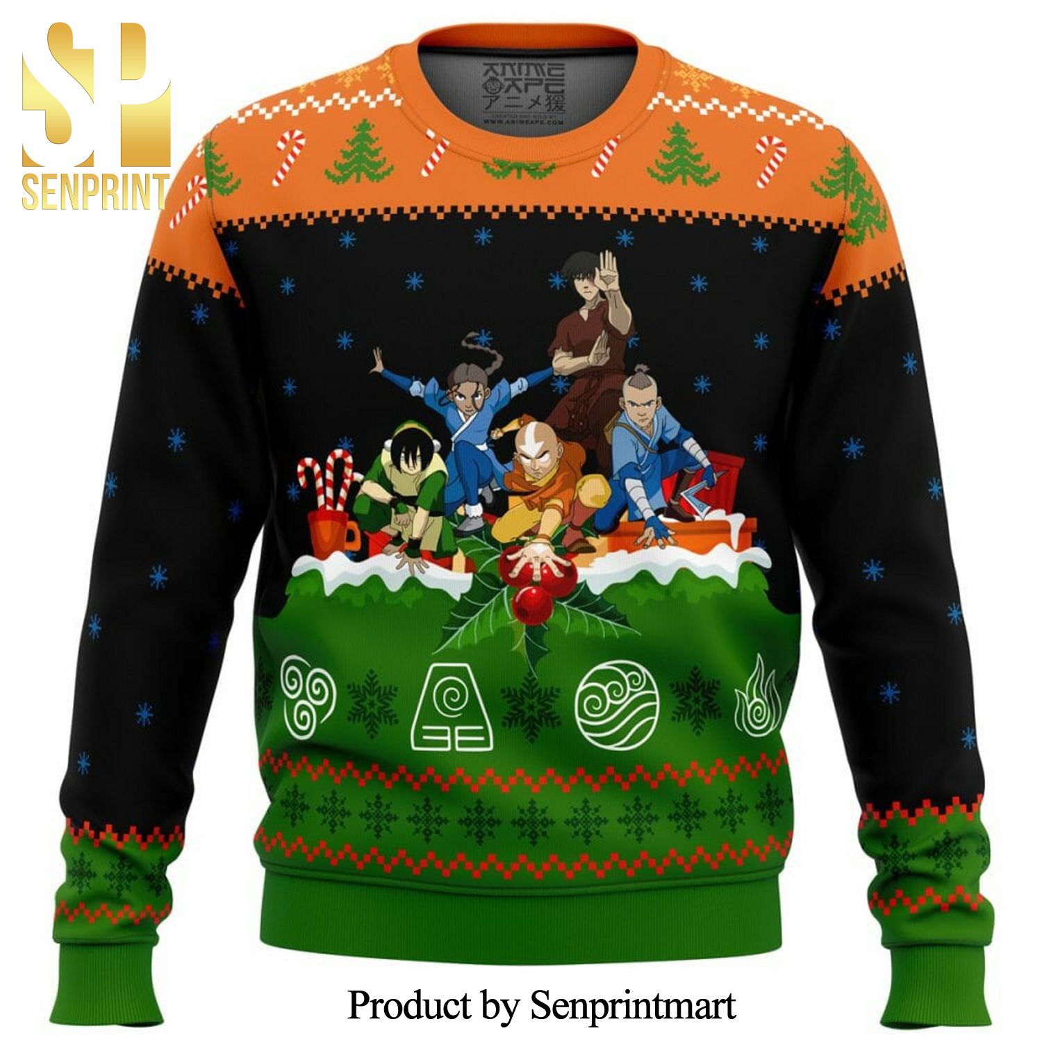 Avatar The Last Airbender On The Chimney Top Manga Anime Knitted Ugly Christmas Sweater