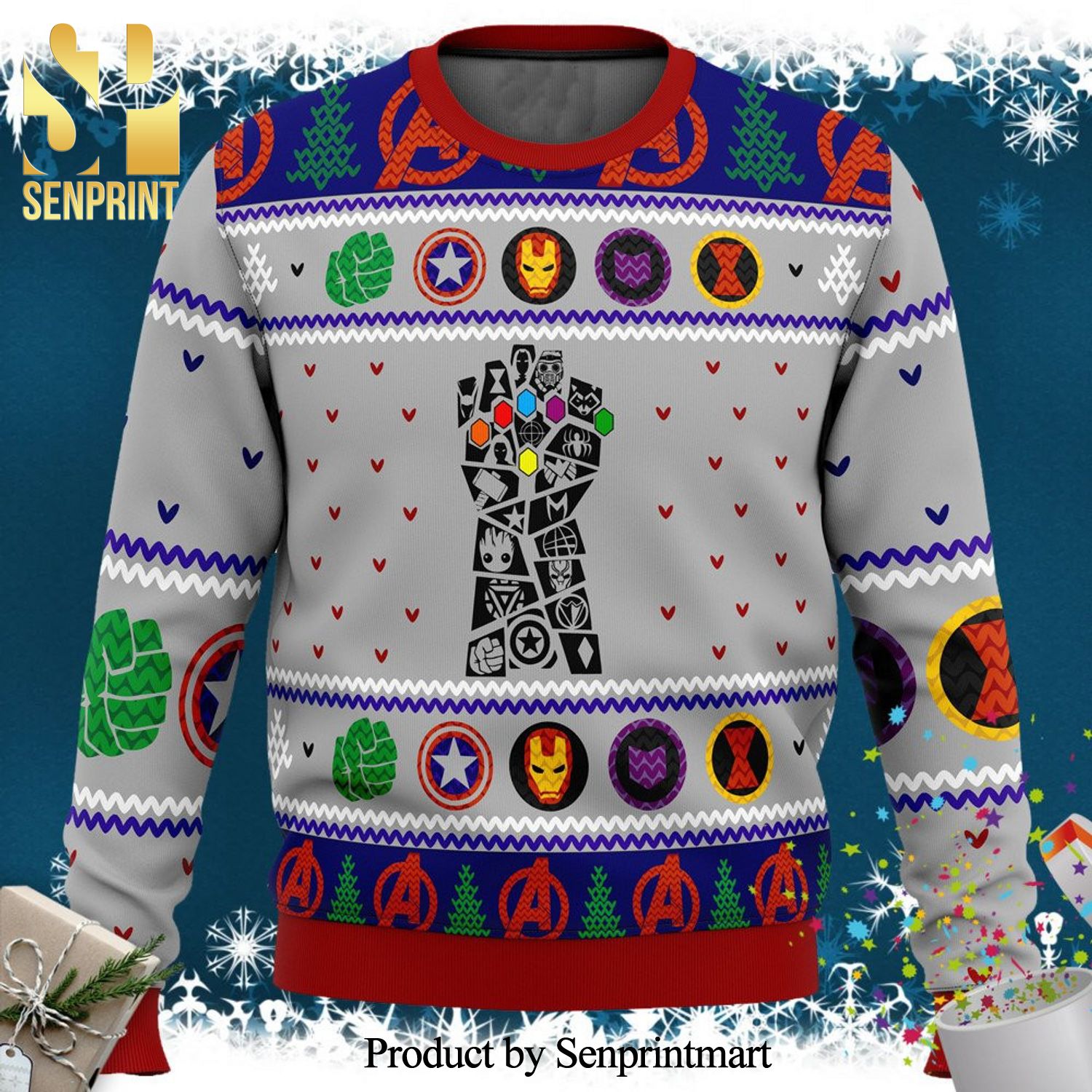 Avengers Gauntlet Thanos Marvel Knitted Ugly Christmas Sweater