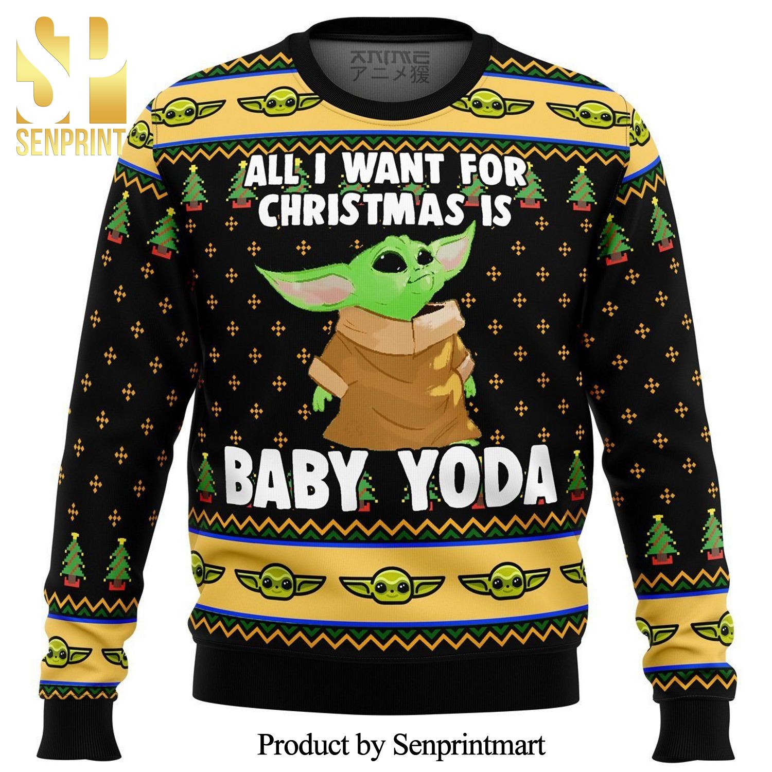 Baby Yoda All I Want Mandalorion Star Wars Premium Knitted Ugly Christmas Sweater