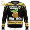 Baby Yoda Boba Fett Fire A Gun Star Wars Knitted Ugly Christmas Sweater