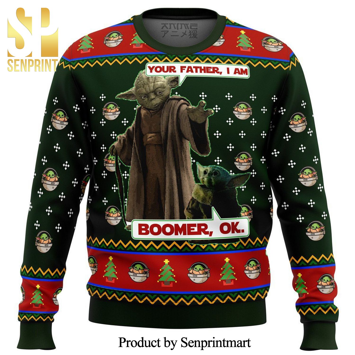 Baby Yoda Boomer Ok Mandalorian Star Wars Premium Knitted Ugly Christmas Sweater