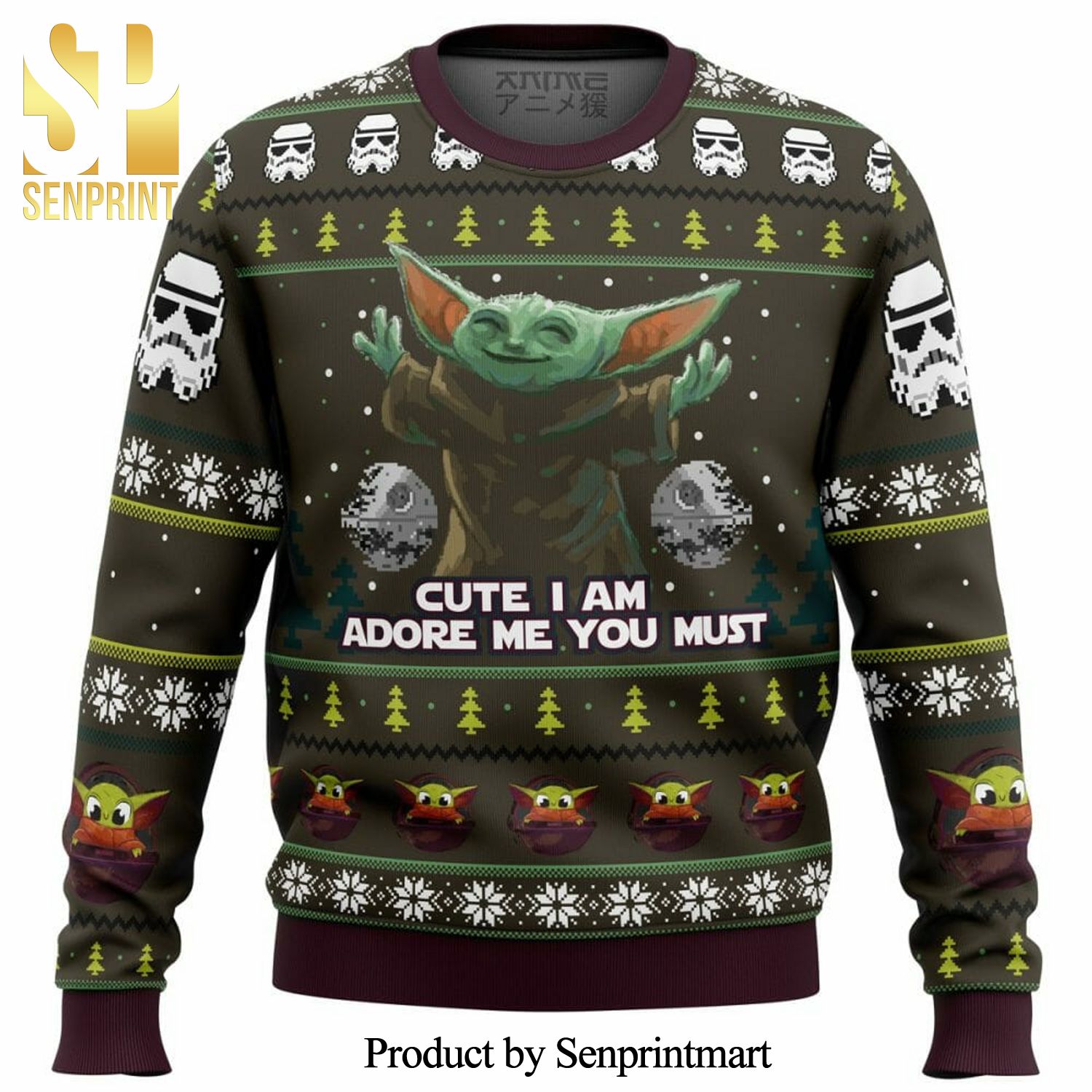 Baby Yoda Cute Mandalorian Star Wars Knitted Ugly Christmas Sweater