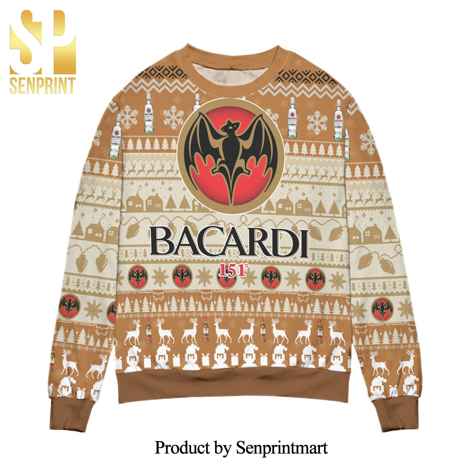 Bacardi 151 Reindeer Pattern Knitted Ugly Christmas Sweater