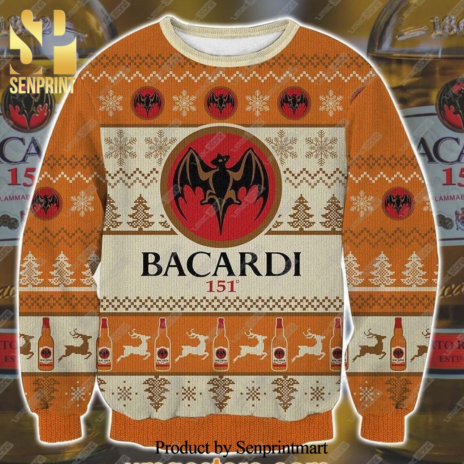 Bacardi 151 Rum Knitted Ugly Christmas Sweater