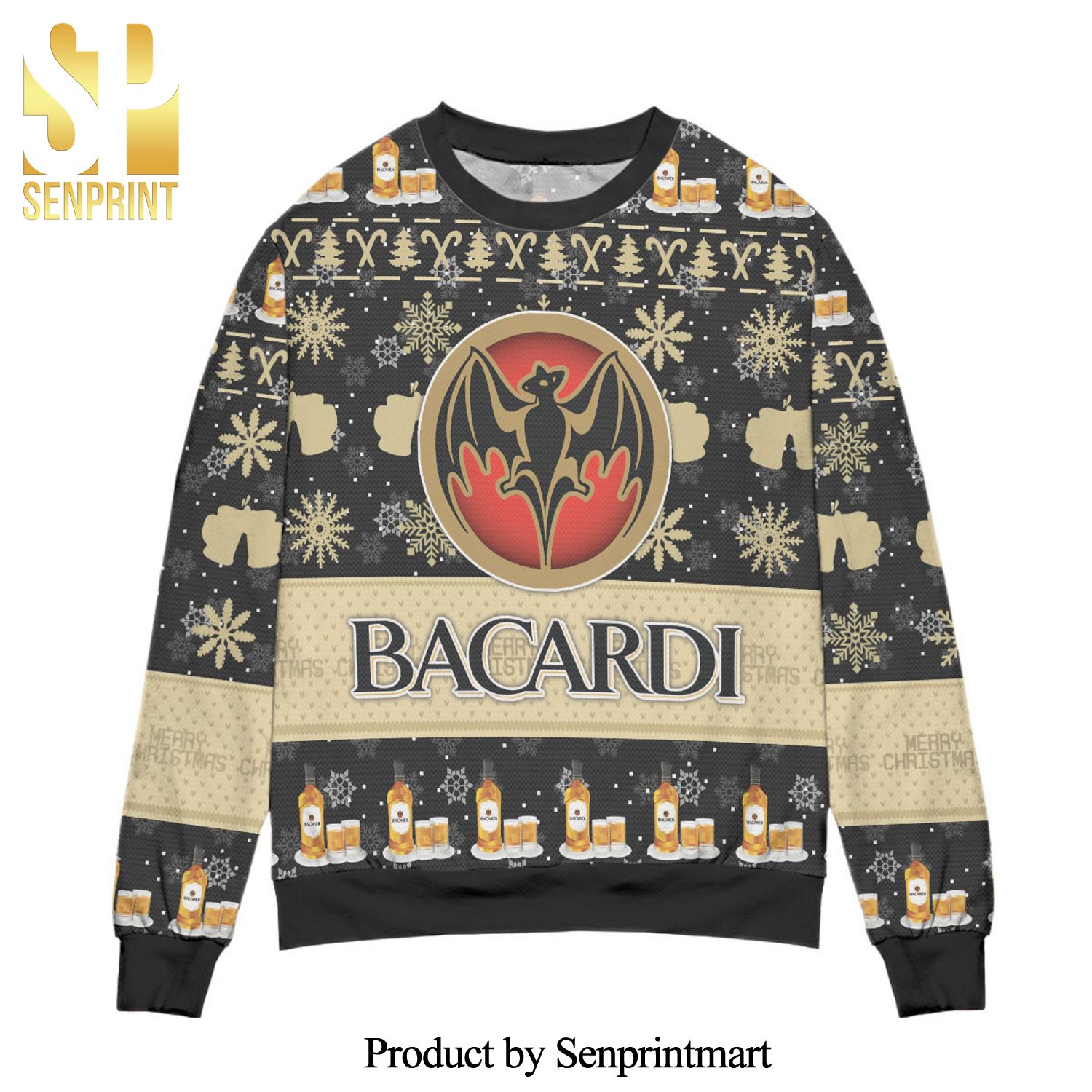 Bacardi Rum Snowflake Pattern Knitted Ugly Christmas Sweater