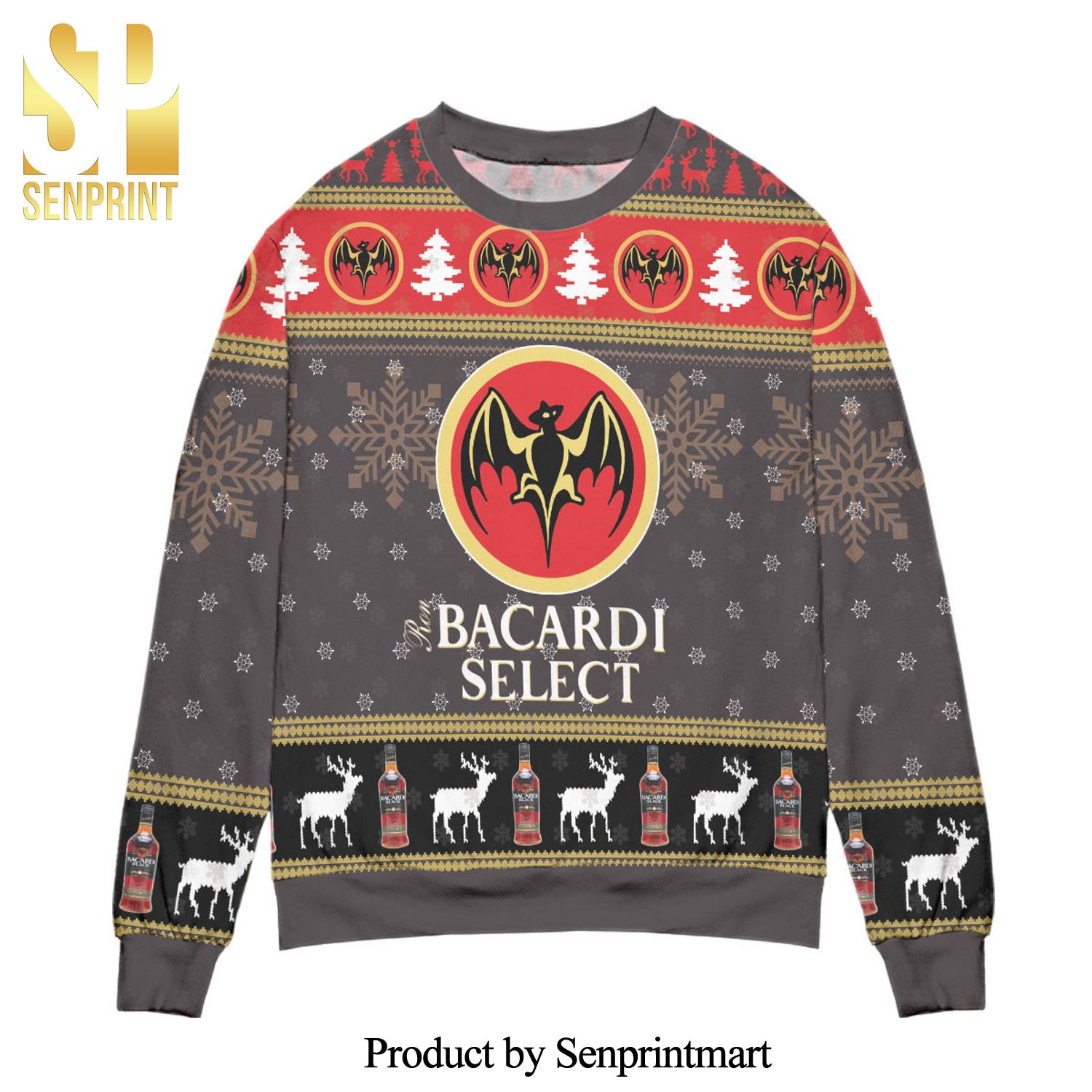 Bacardi Select Reindeer And Snowflake Pattern Knitted Ugly Christmas Sweater