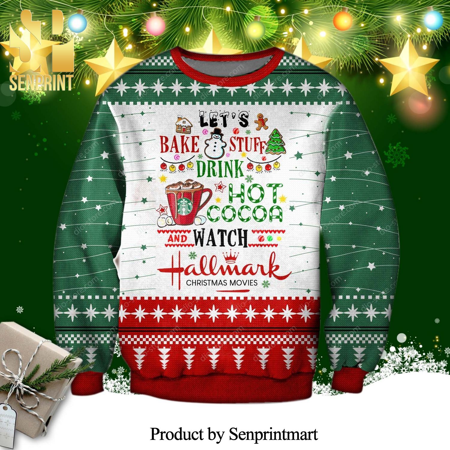 Bake Stuff Drink Hot Cocoa Watch Hallmark Movies Knitted Ugly Christmas Sweater