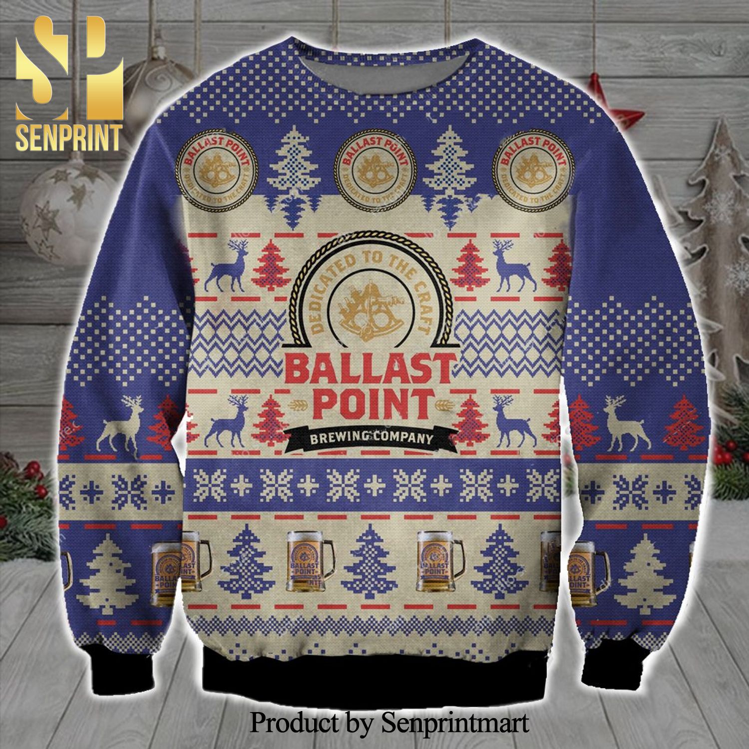 Ballast Point Beer Pine Tree Knitted Ugly Christmas Sweater