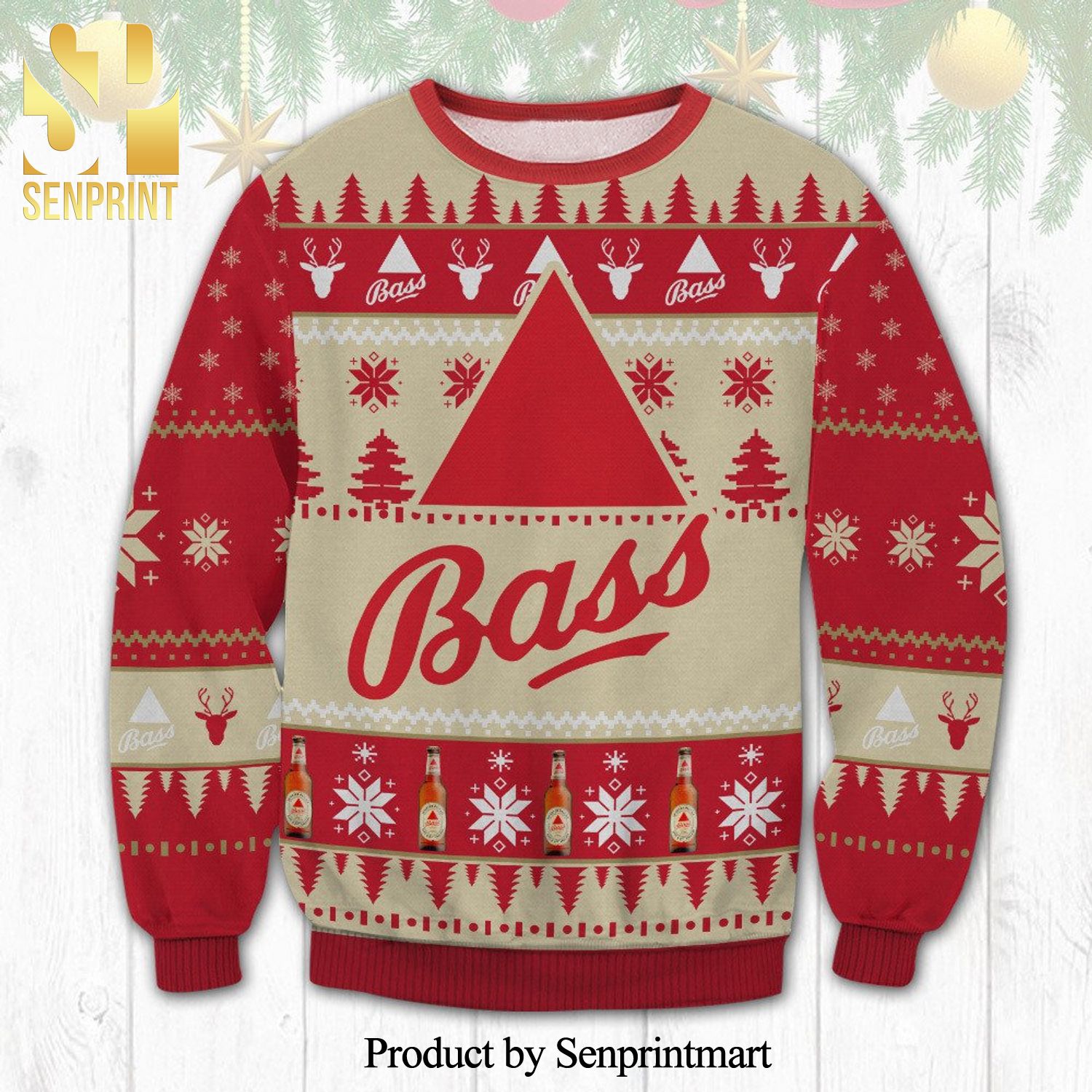 Bass Ale Beer Snowflake Knitted Ugly Christmas Sweater