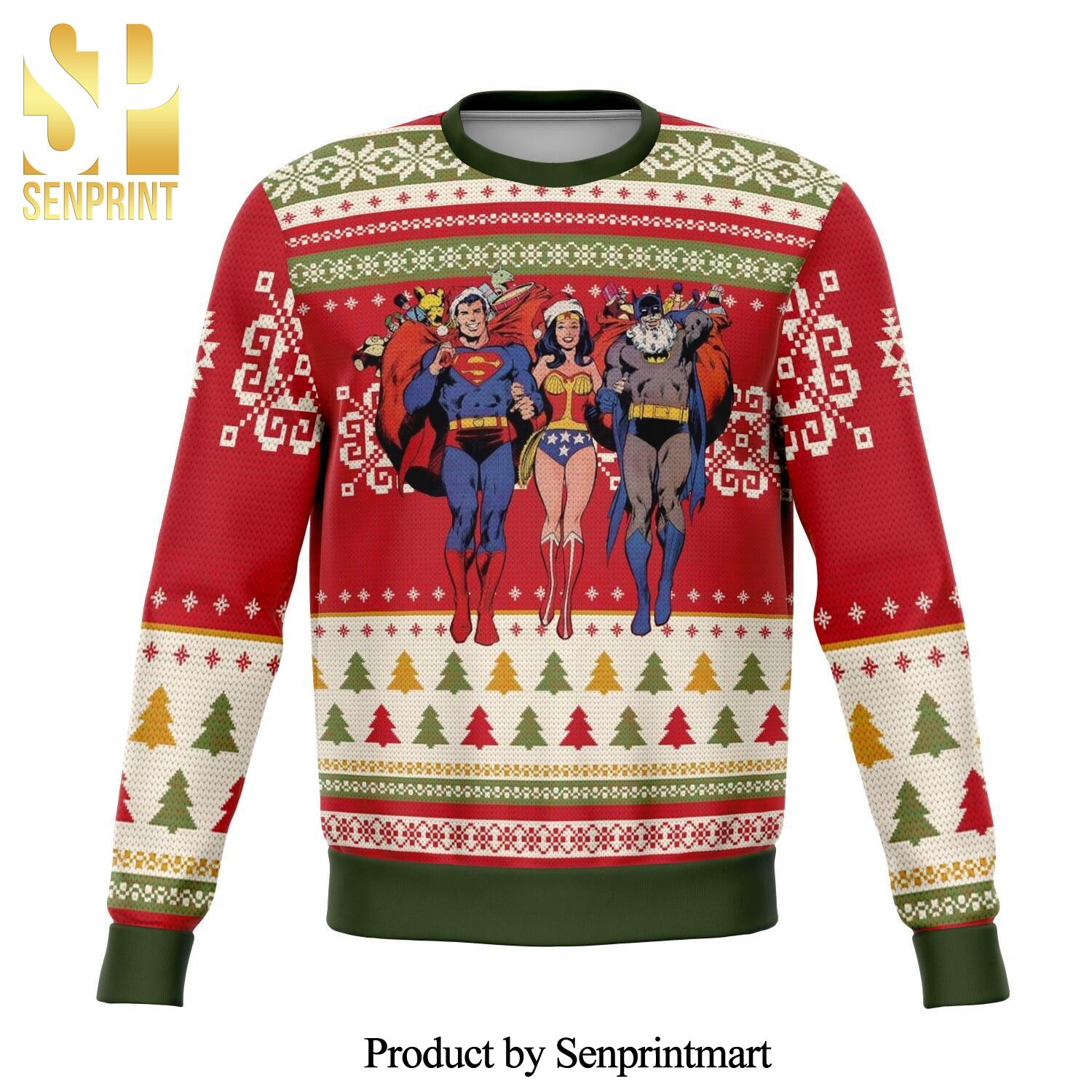 Batman Superman Wonder Woman Dc Premium Knitted Ugly Christmas Sweater