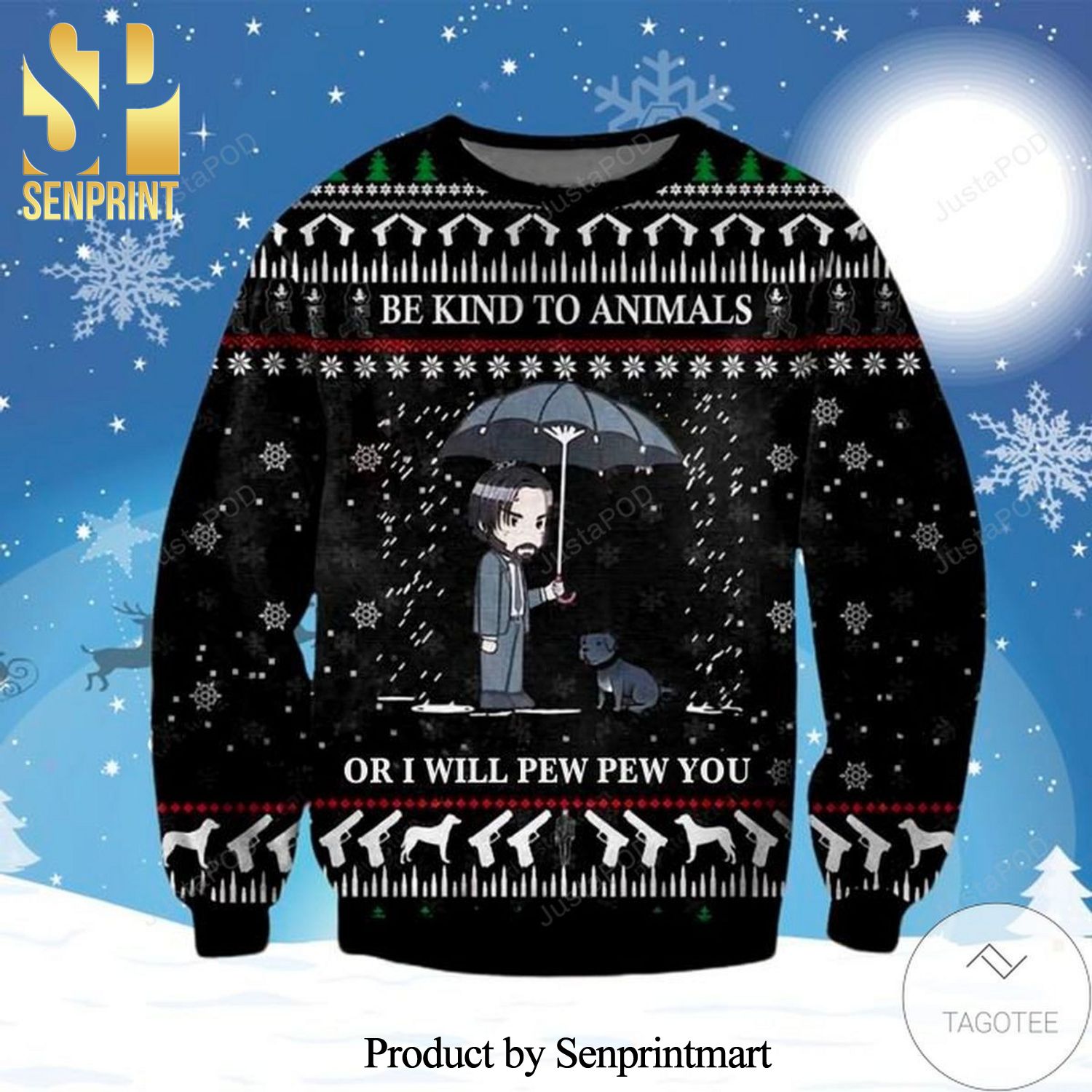 Be Kind To Animal John Wick Knitted Ugly Christmas Sweater
