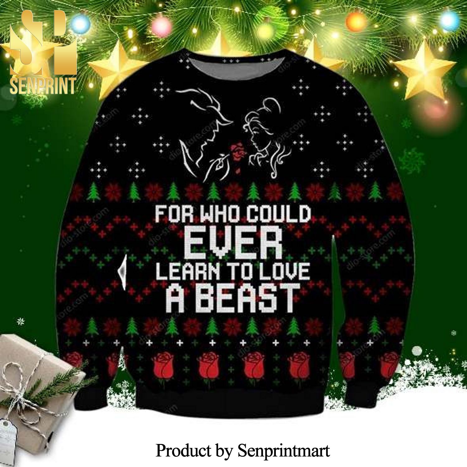 Beauty and the Beast Learn To Love A Beast Disney Knitted Ugly Christmas Sweater