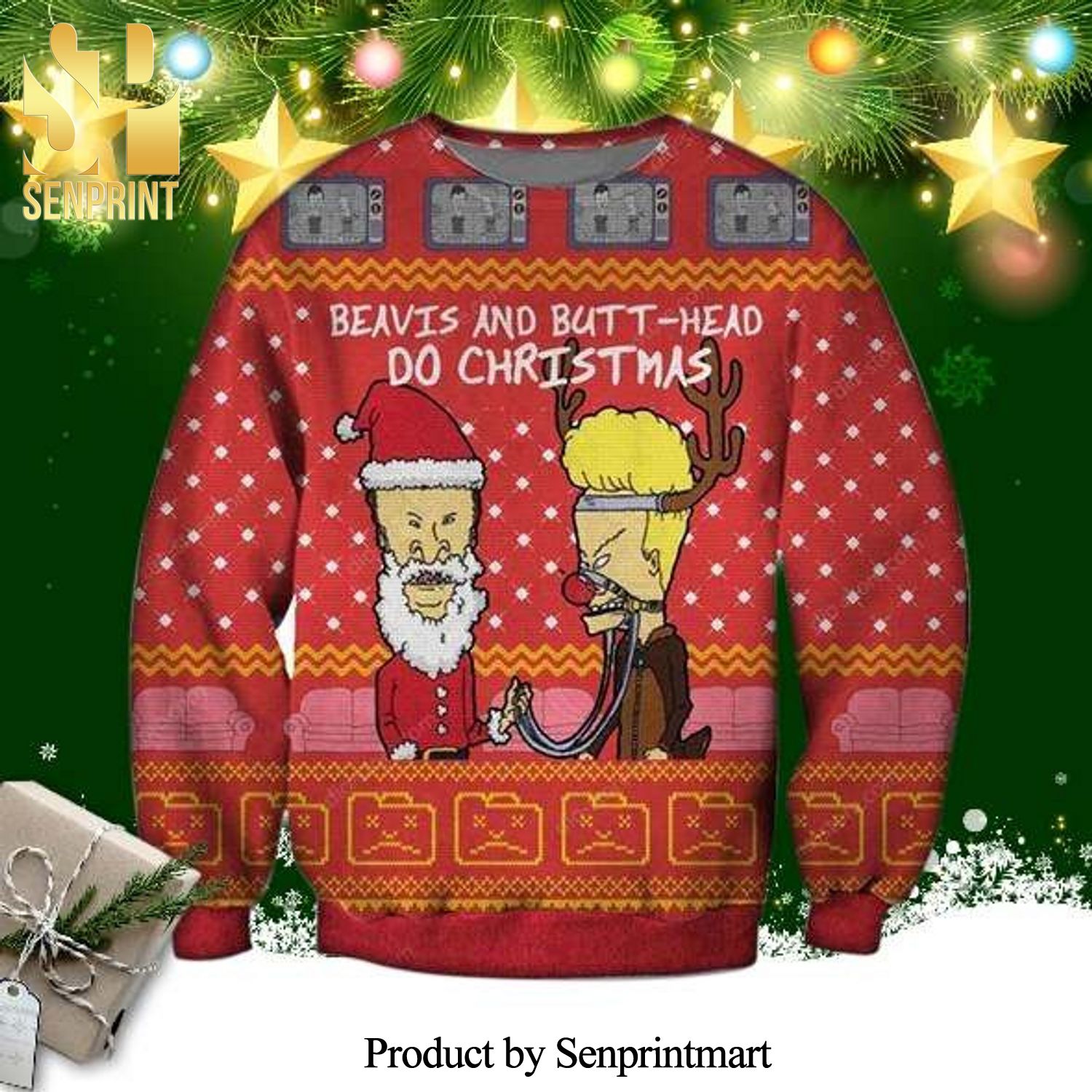 Beavis And Butt-Head Poster Knitted Ugly Christmas Sweater