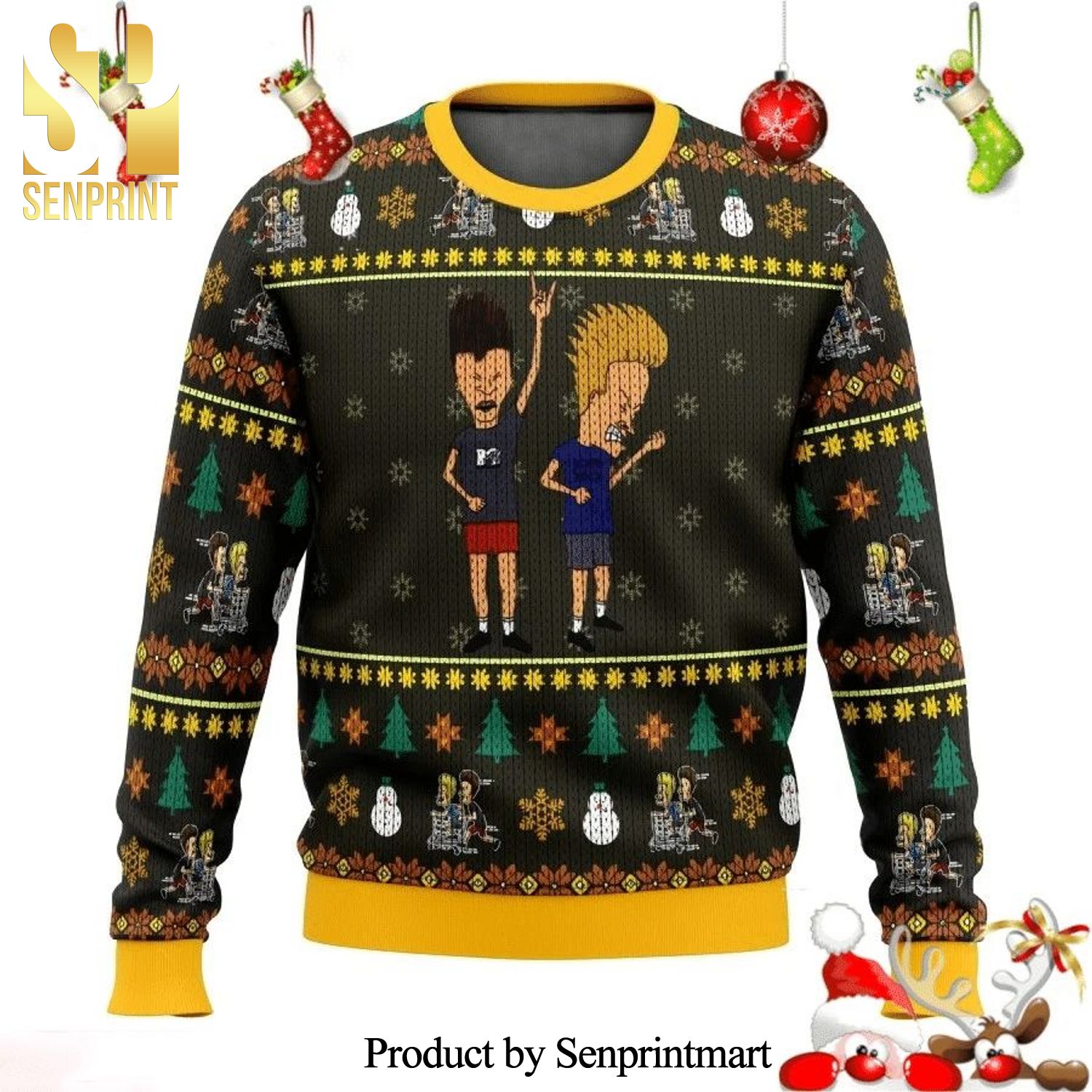 Beavis and Butt-Head Xmas Rock Wool Knitted Ugly Christmas Sweater